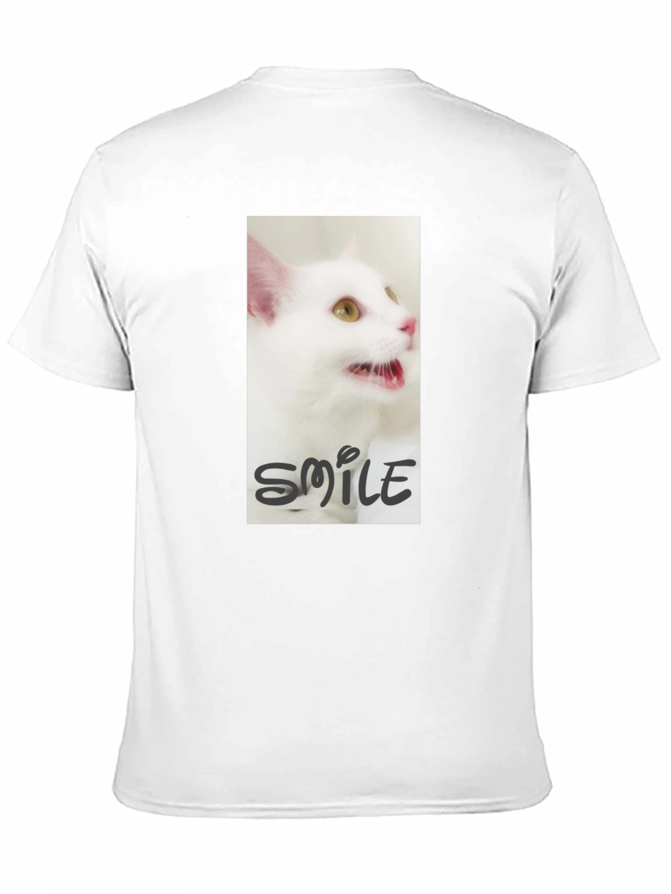 Black T-Shirt with White Cat Smile Graphic