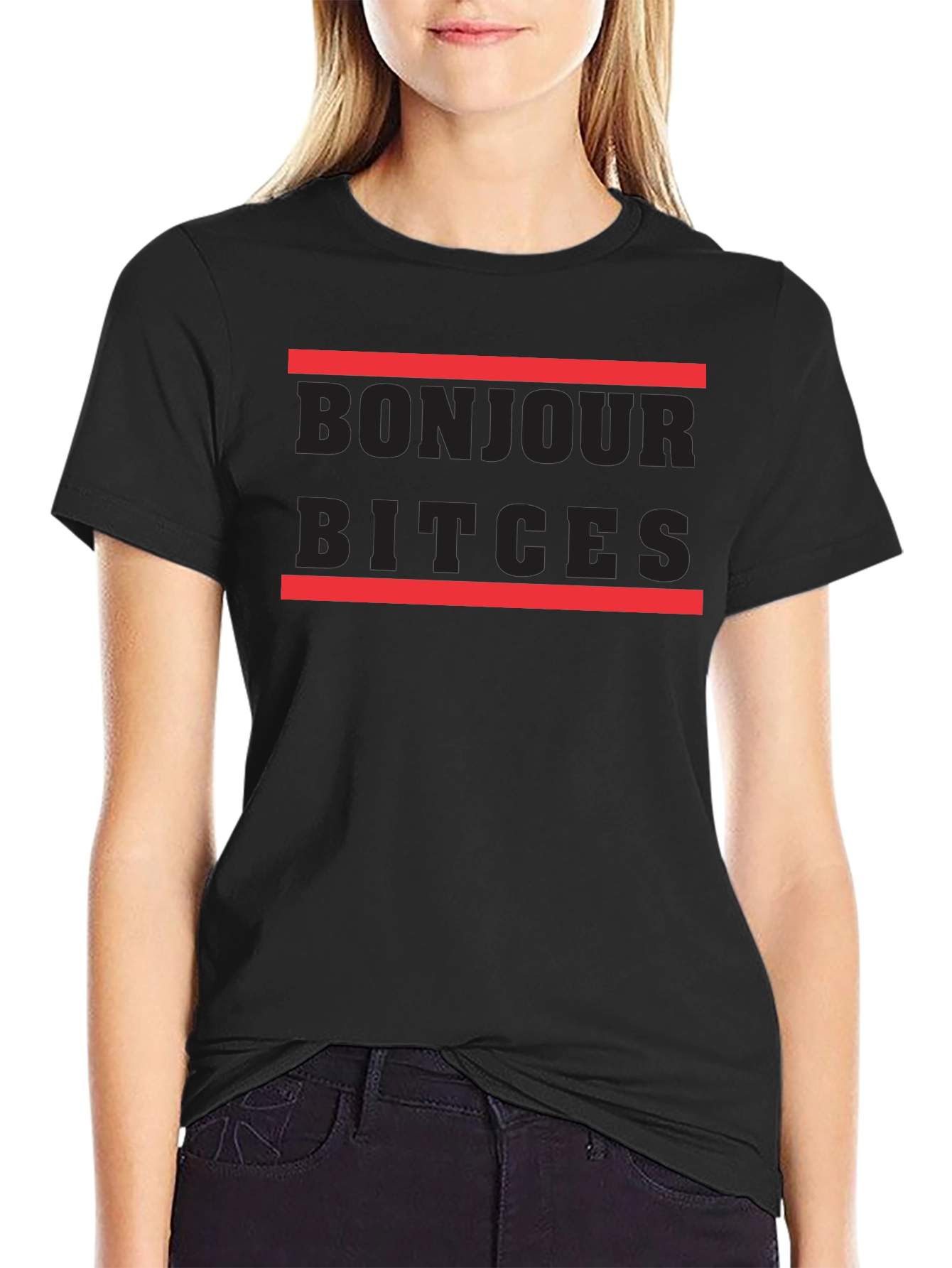 Bonjour Bitches Graphic Tee - Black Casual T-Shirt