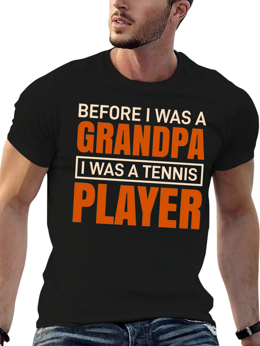 Grandpa Tennis Player T-Shirt - Black Cotton Blend