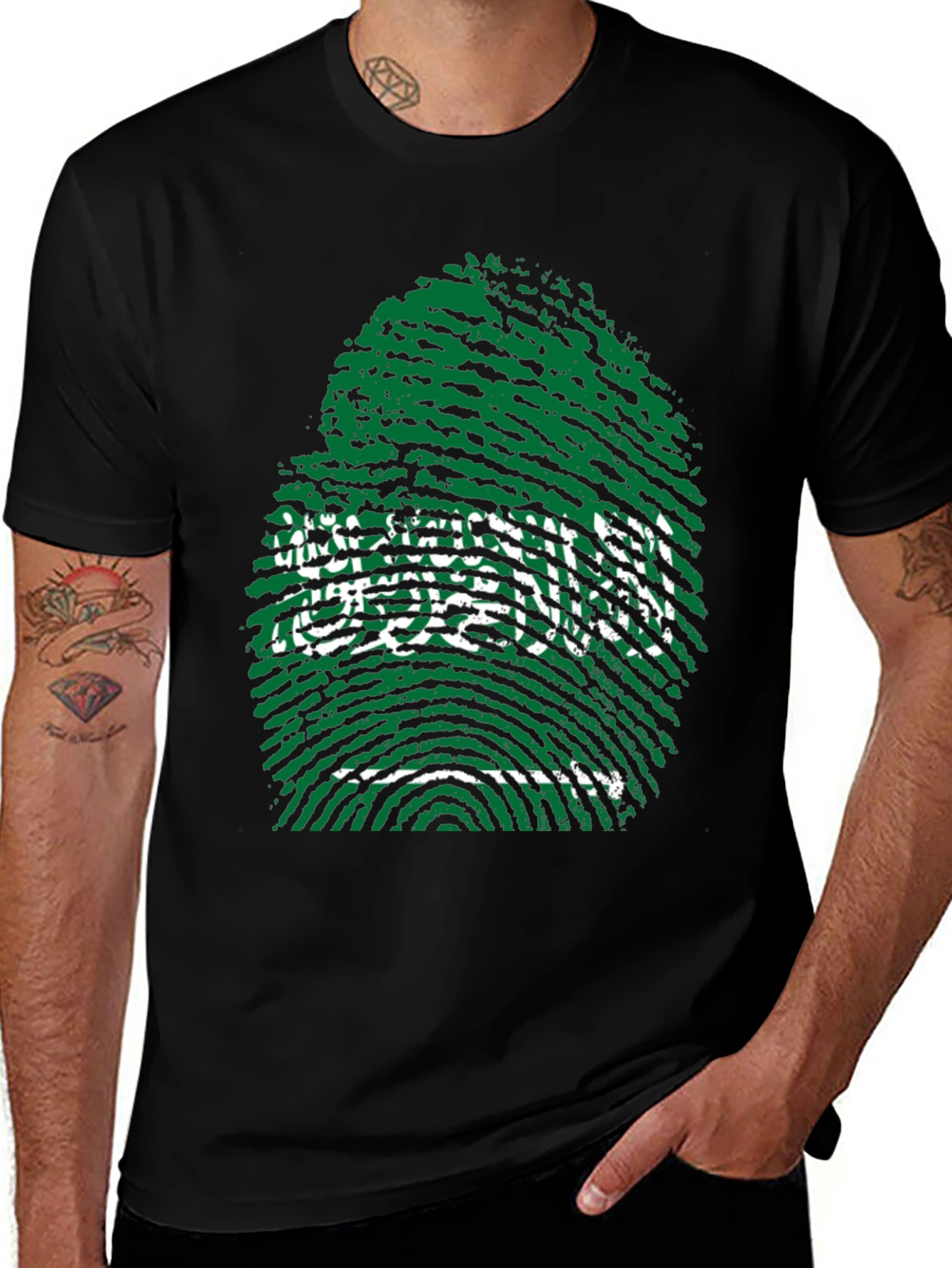 Saudi Arabia Fingerprint Flag Graphic T-Shirt