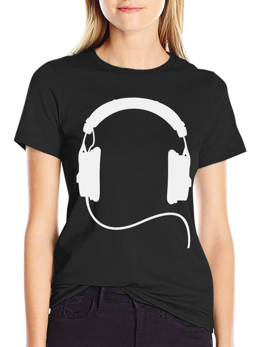 Black T-Shirt with White Headphone Graphic
