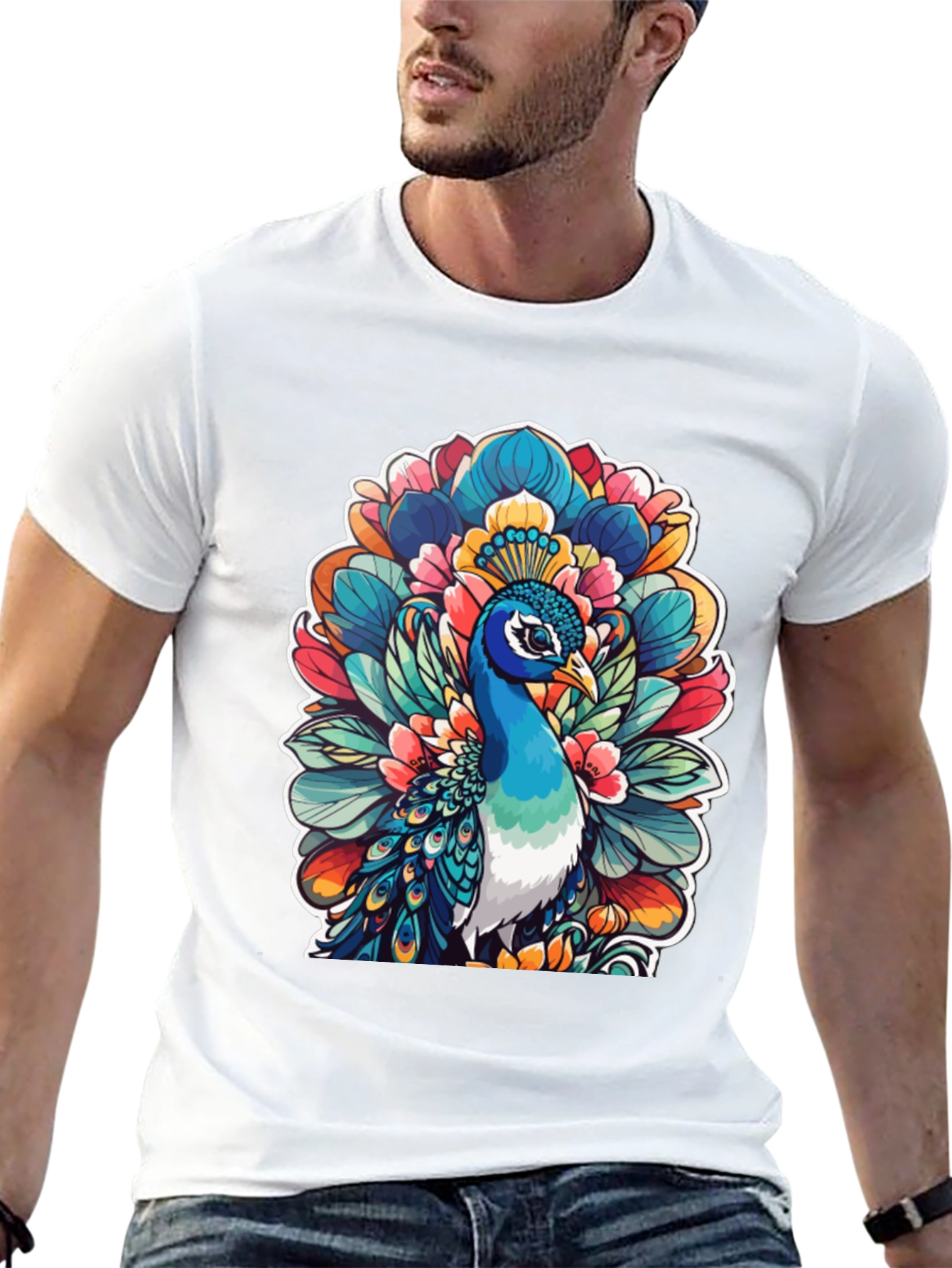 Peacock Graphic Tee - Bold Artistic Design