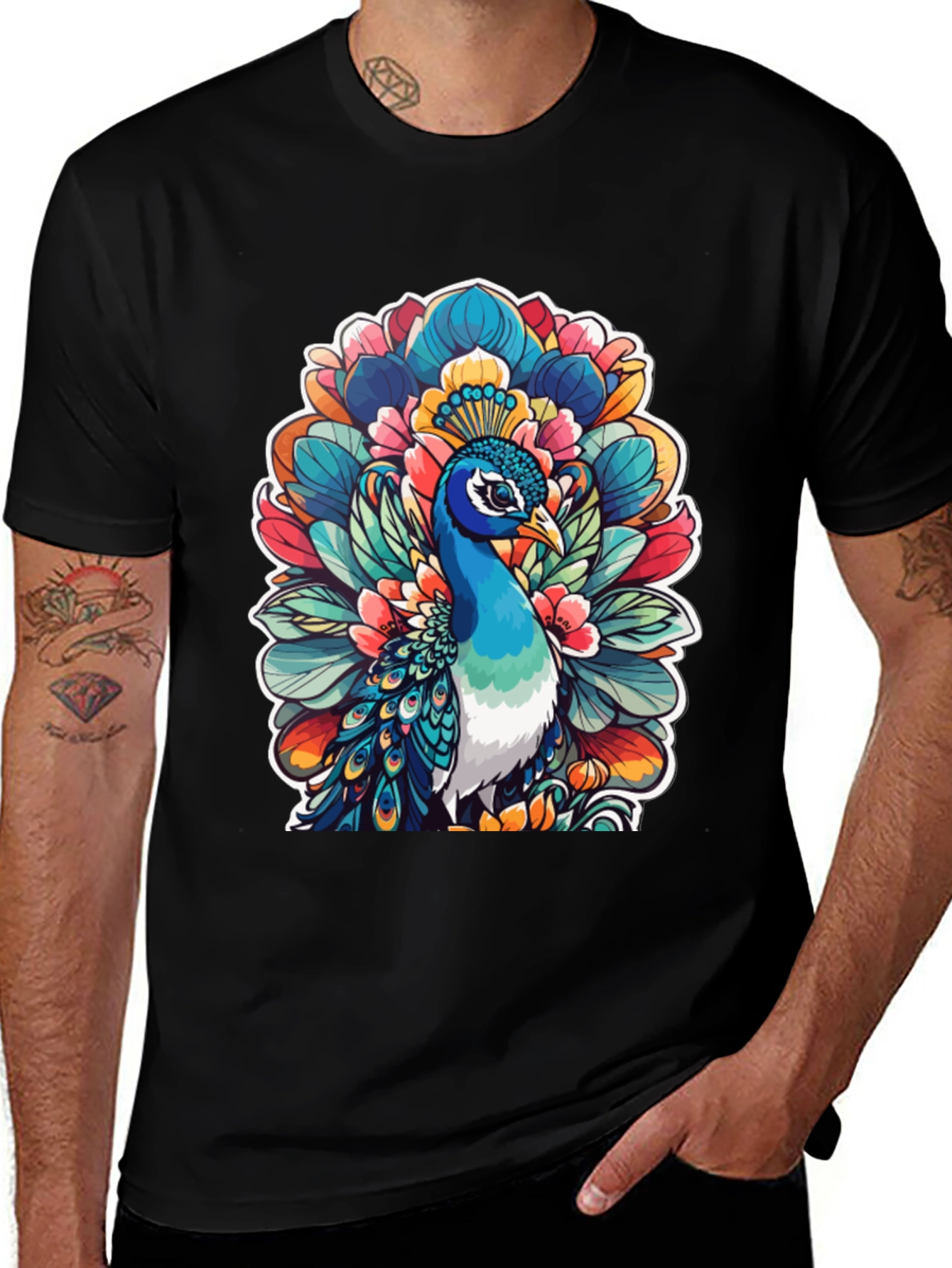 Peacock Graphic Tee - Bold Artistic Design
