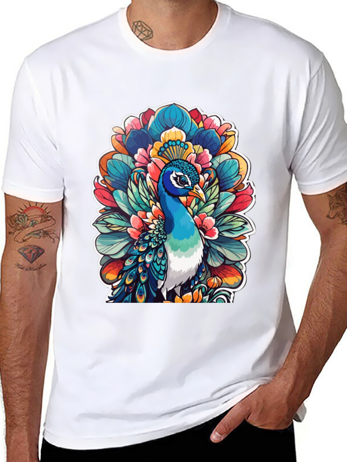 Peacock Graphic Tee - Bold Artistic Design