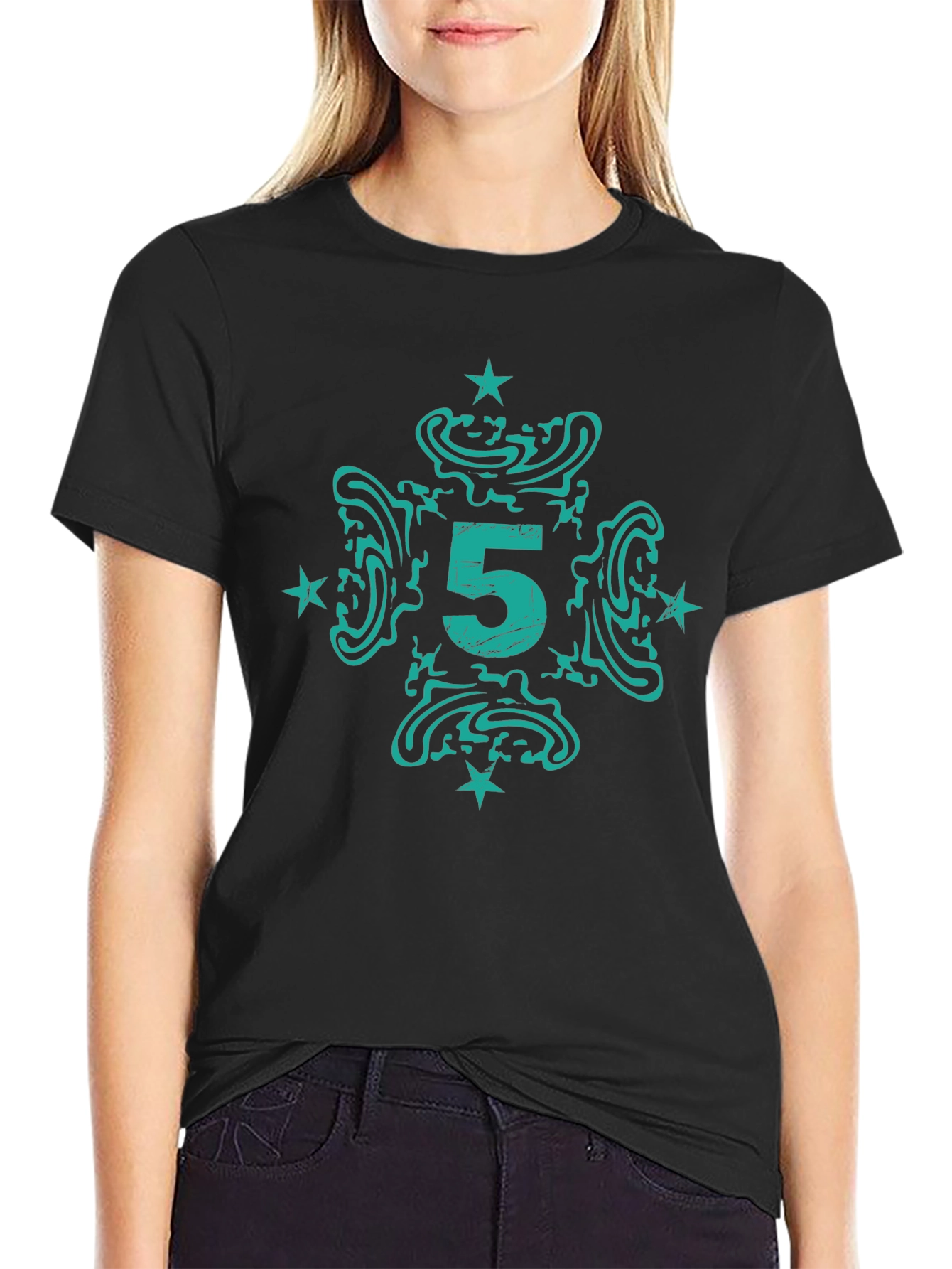 Abstract Number 5 Graphic Print T-Shirt