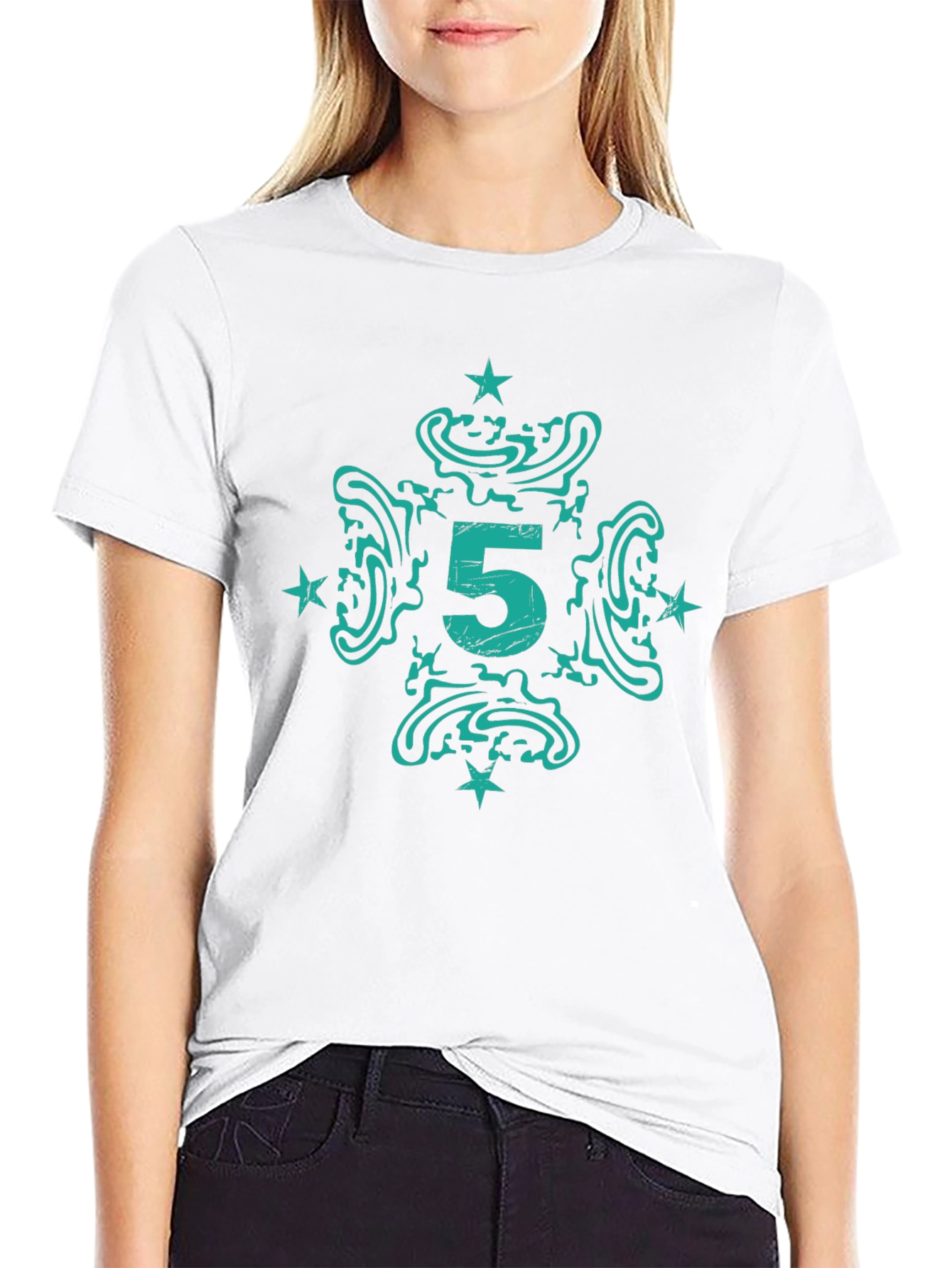 Abstract Number 5 Graphic Print T-Shirt
