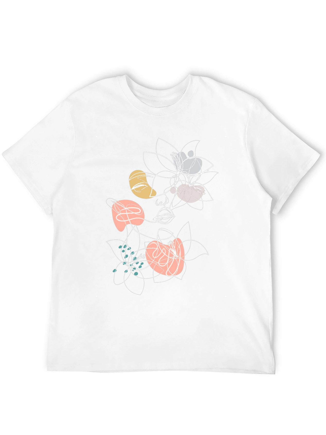 Abstract Floral Face Graphic Black T-Shirt