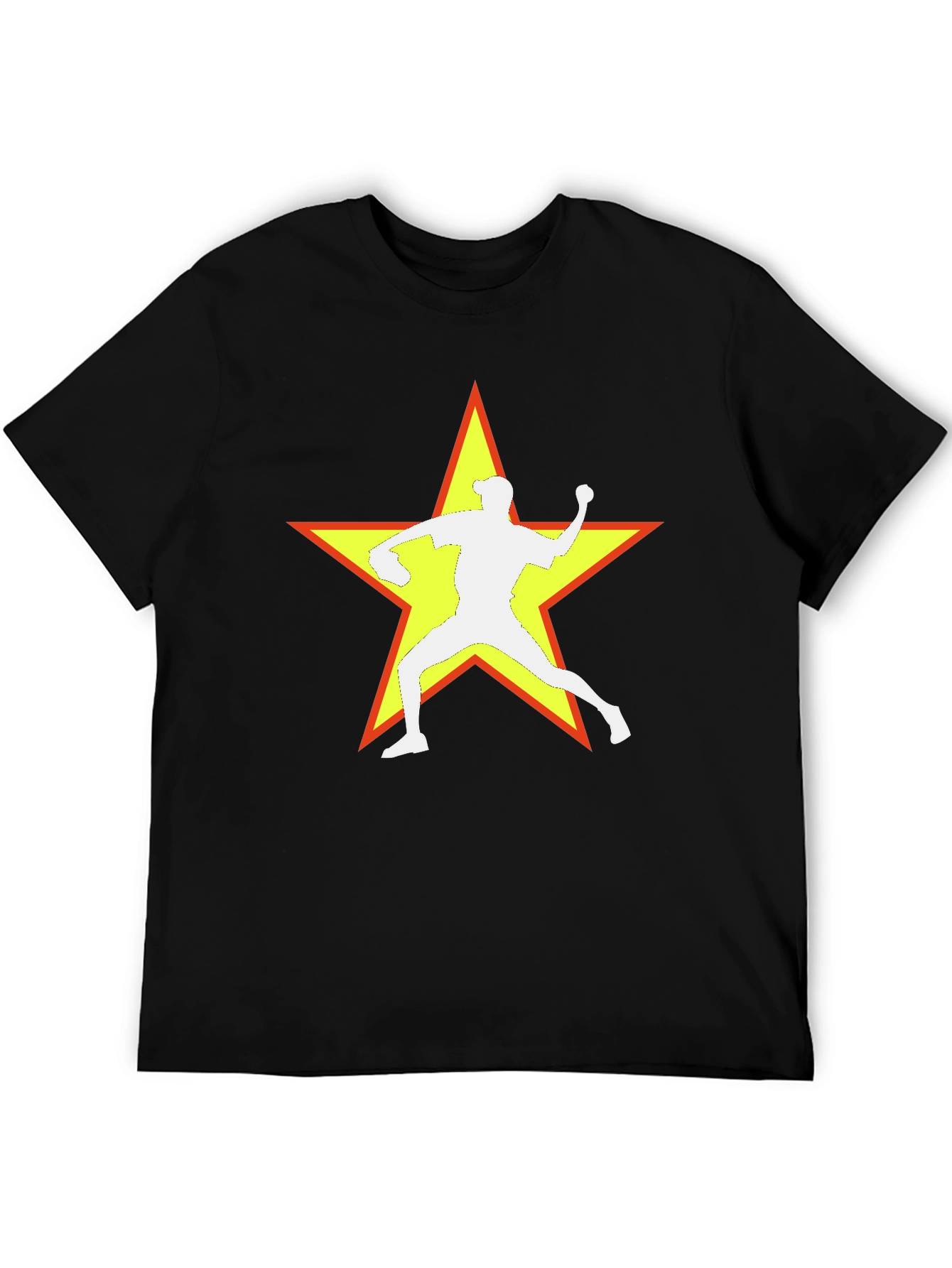 Baseball Star Graphic Tee - Black Cotton Blend