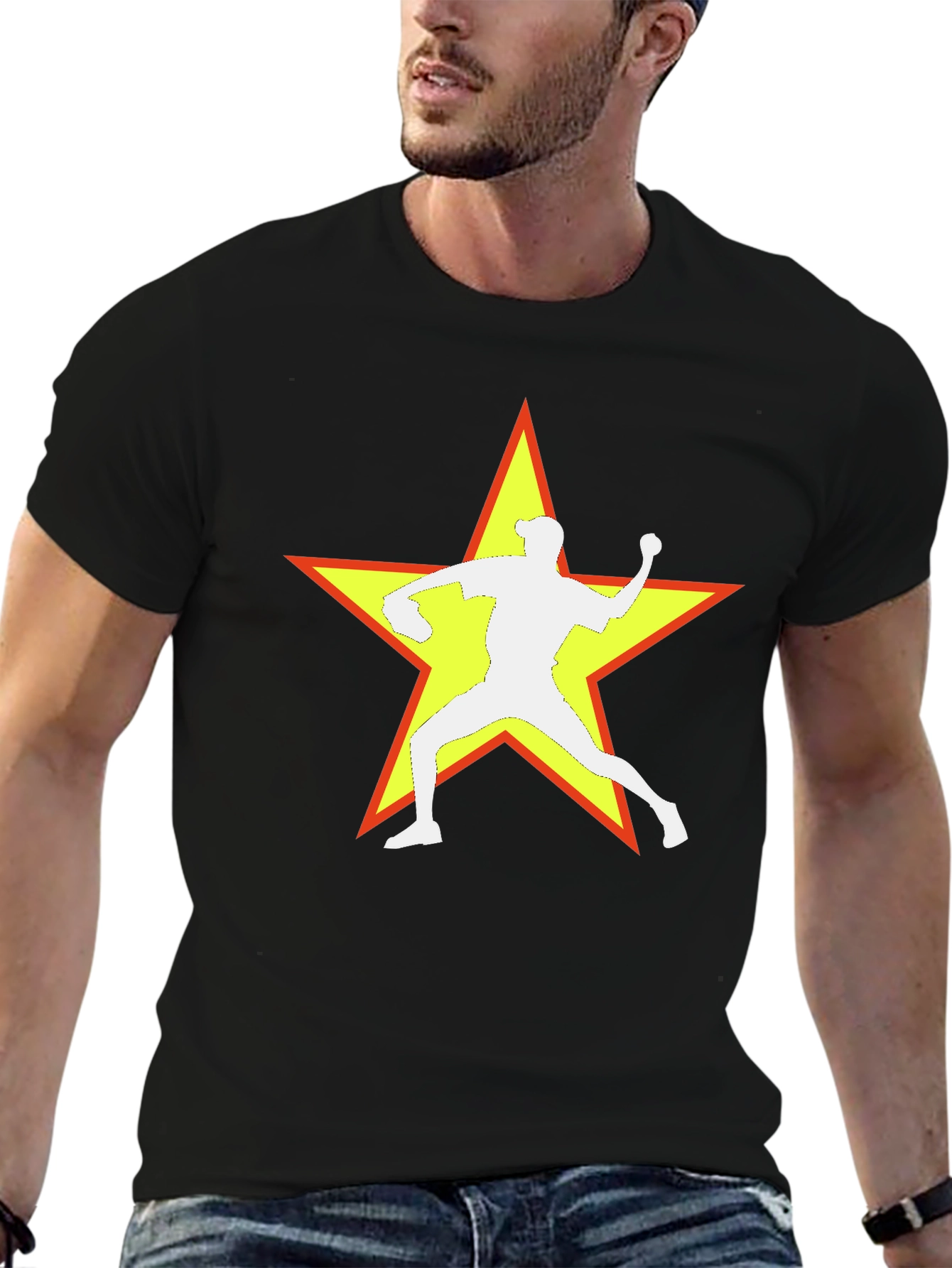 Baseball Star Graphic Tee - Black Cotton Blend