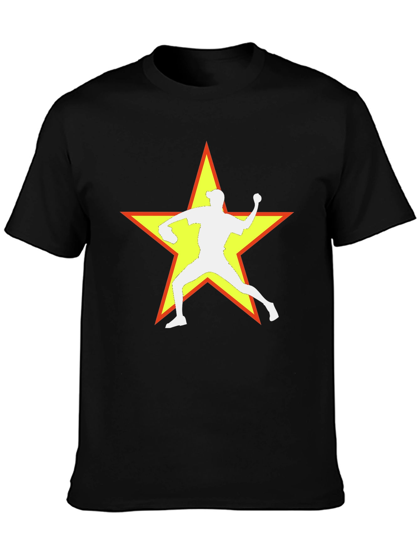 Baseball Star Graphic Tee - Black Cotton Blend