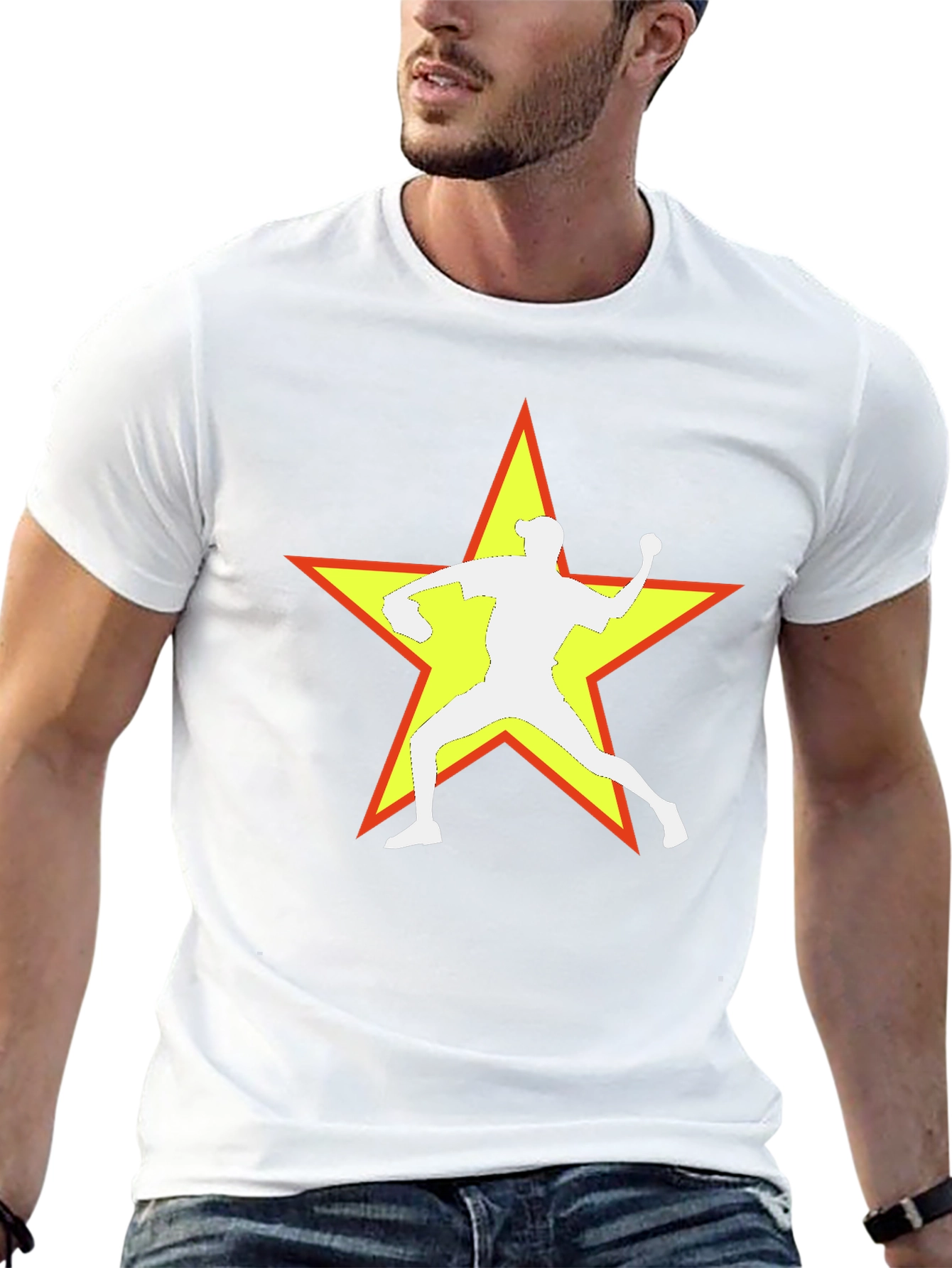 Baseball Star Graphic Tee - Black Cotton Blend