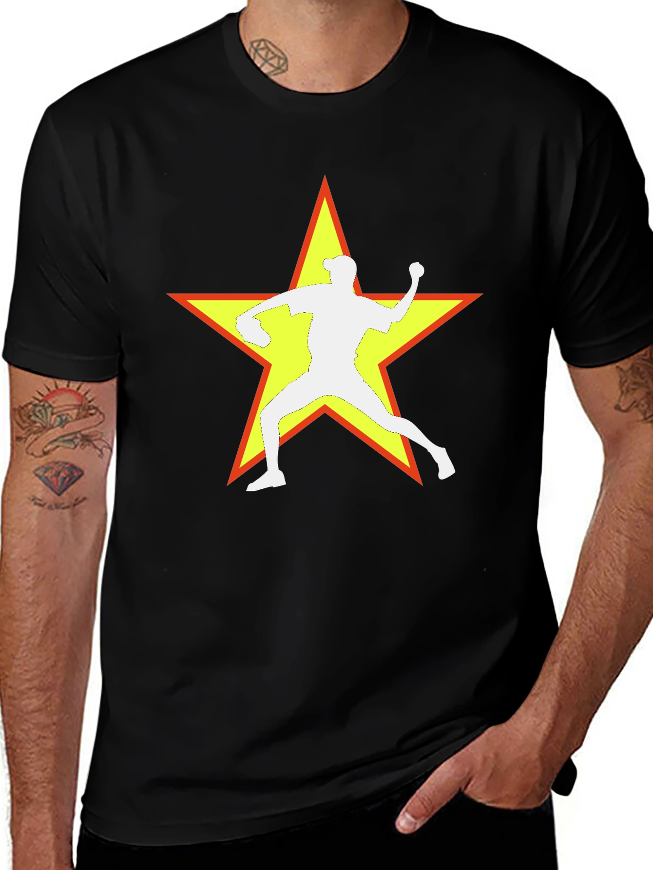 Baseball Star Graphic Tee - Black Cotton Blend
