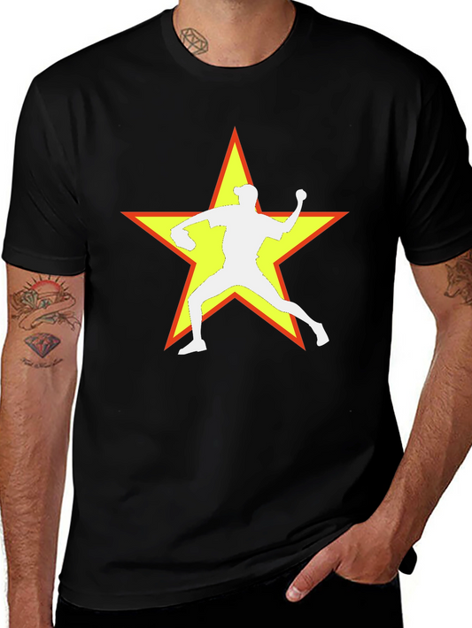Baseball Star Graphic Tee - Black Cotton Blend