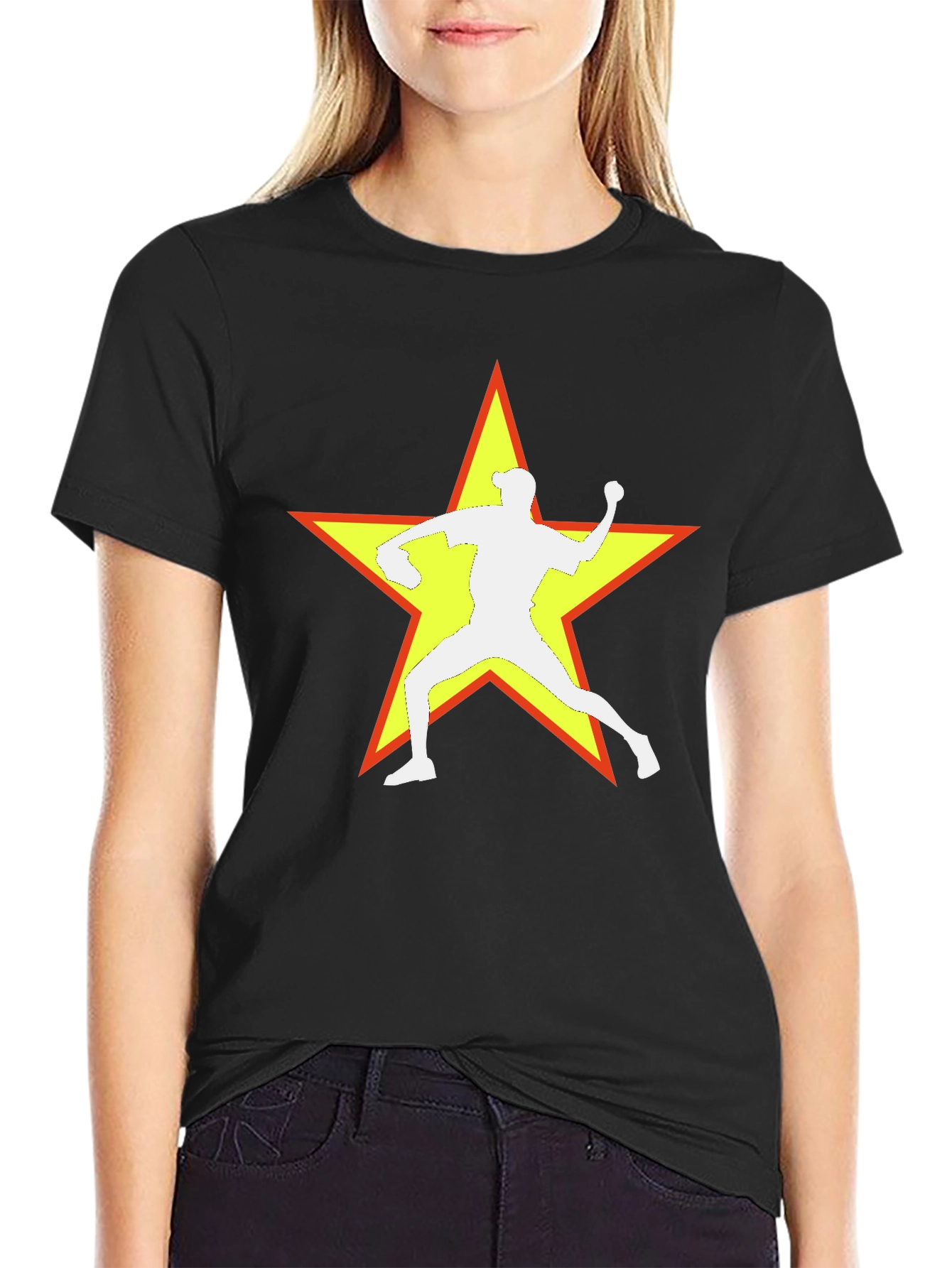 Baseball Star Graphic Tee - Black Cotton Blend