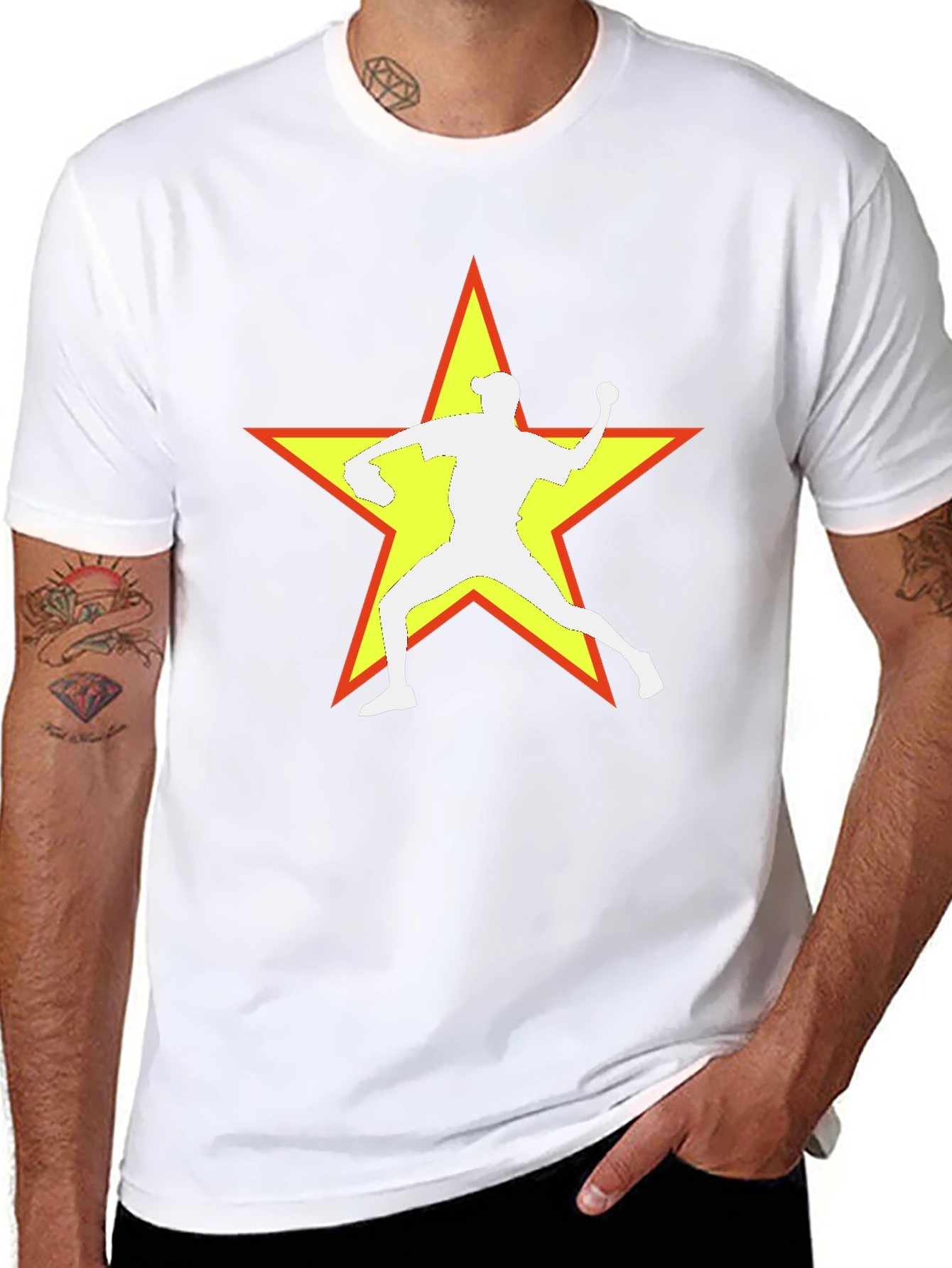 Baseball Star Graphic Tee - Black Cotton Blend