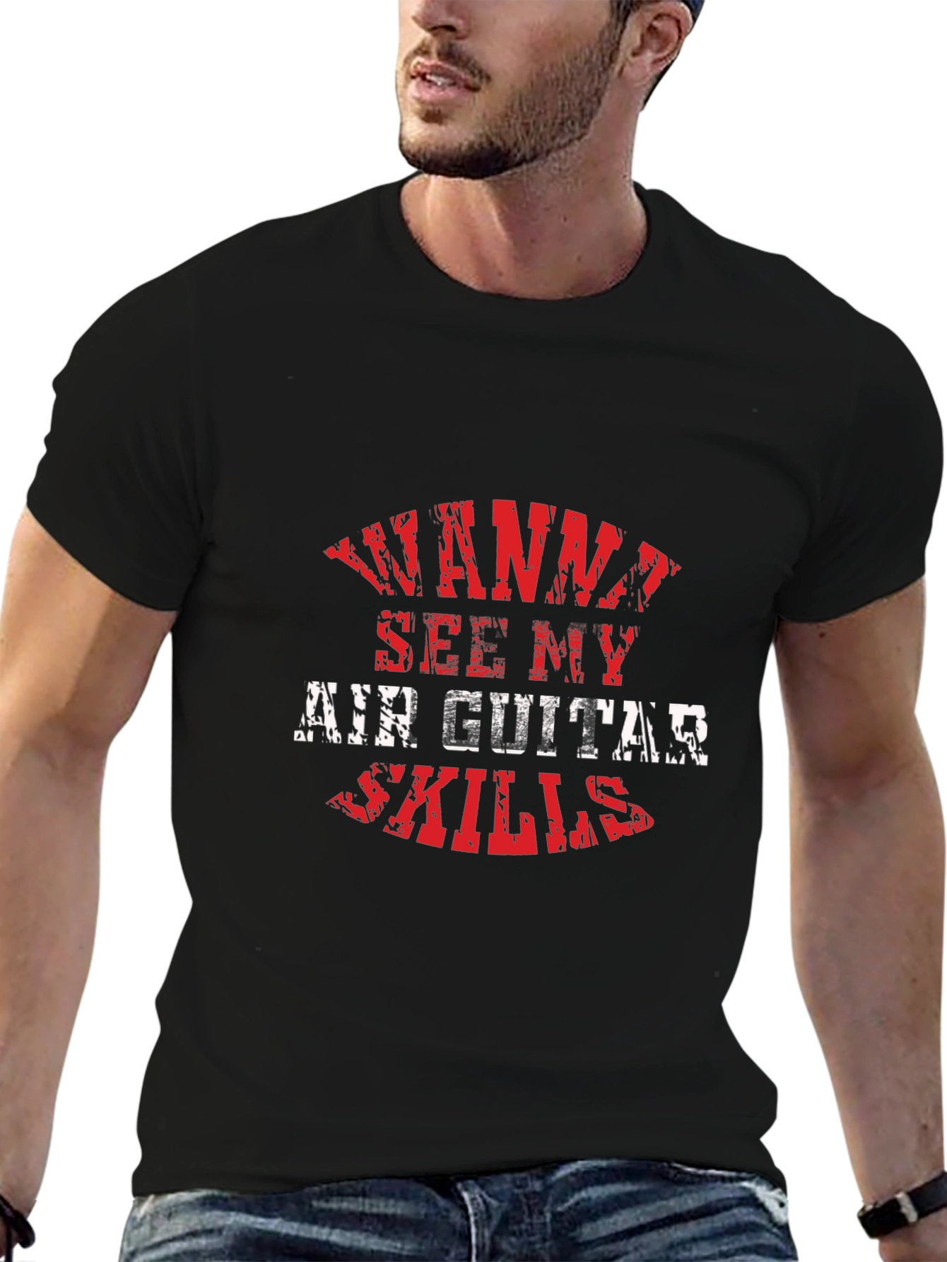 Wanna See My Air Guitar Skills Black Graphic T-Shirt