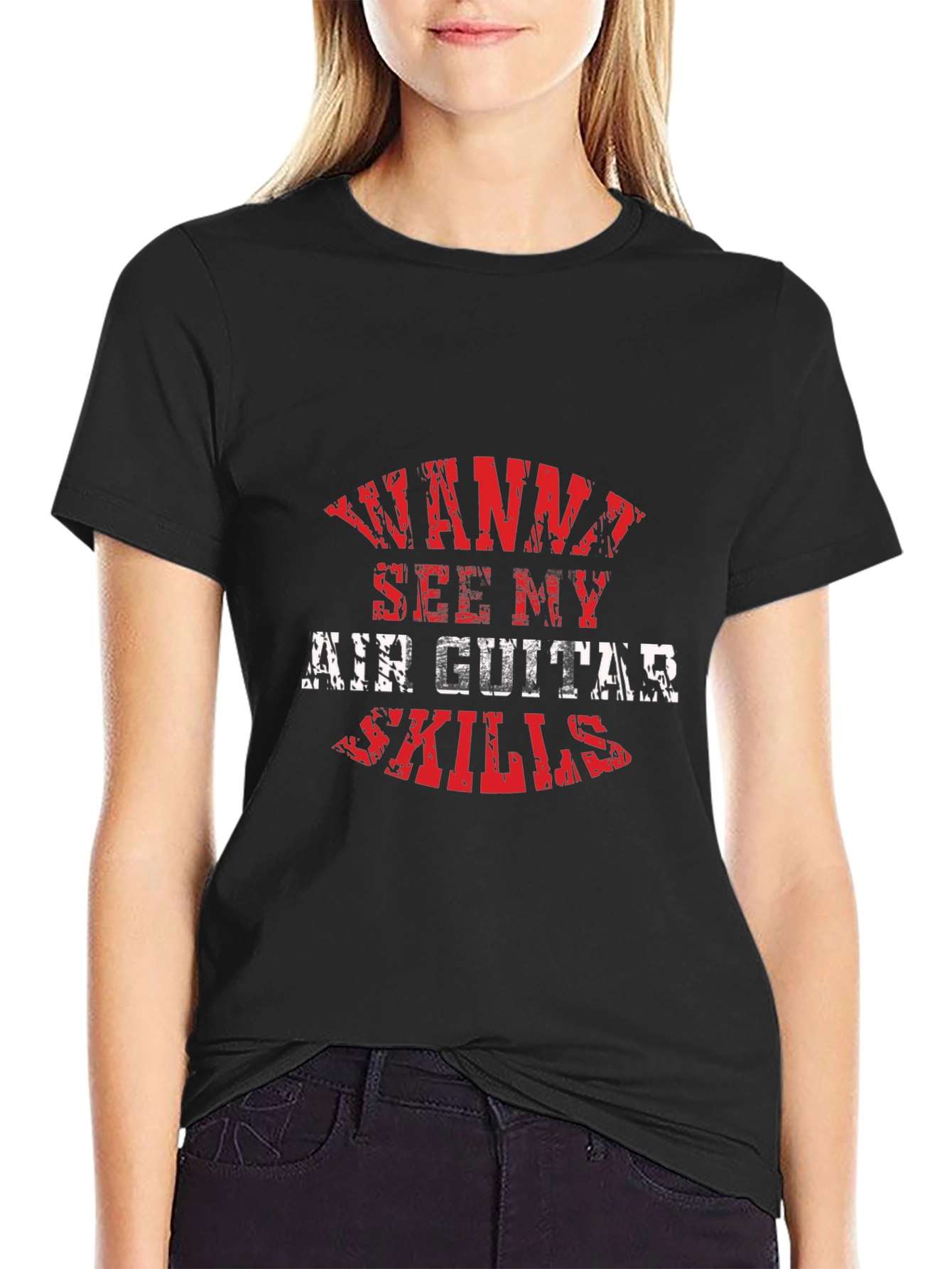 Wanna See My Air Guitar Skills Black Graphic T-Shirt