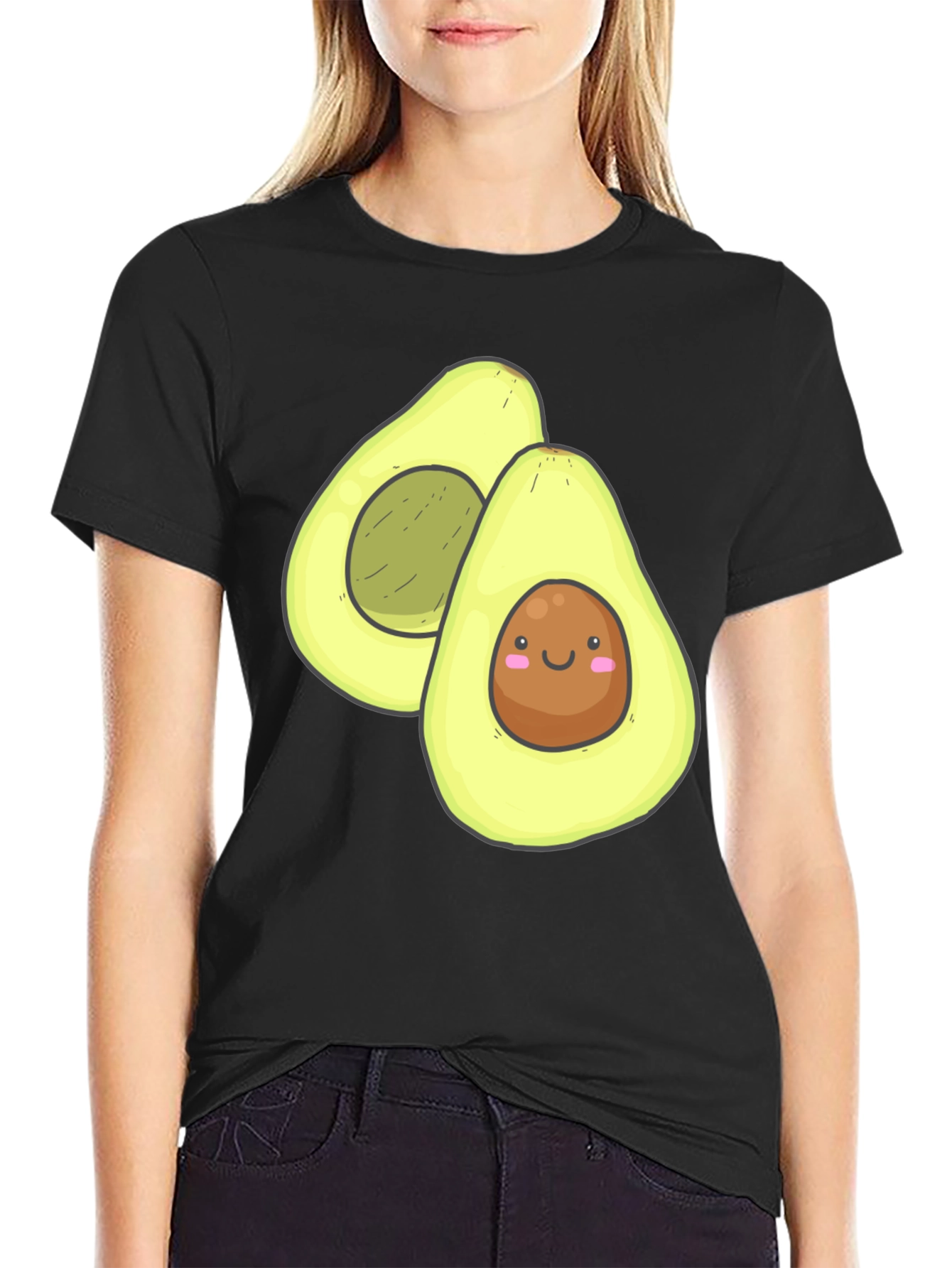 Cute Avocado Graphic Black T-Shirt