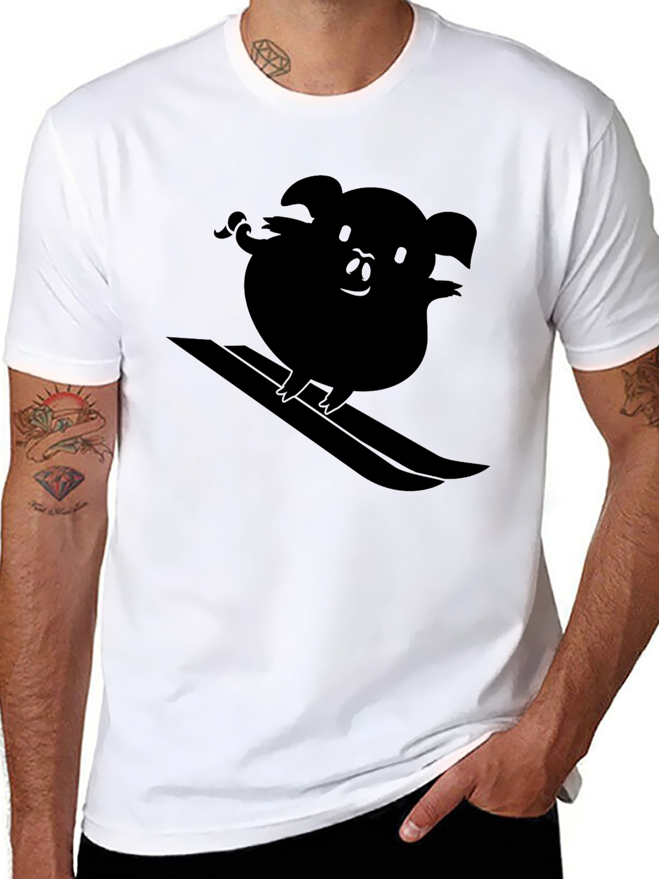 Cool Pig Surfing Graphic Tee - Black