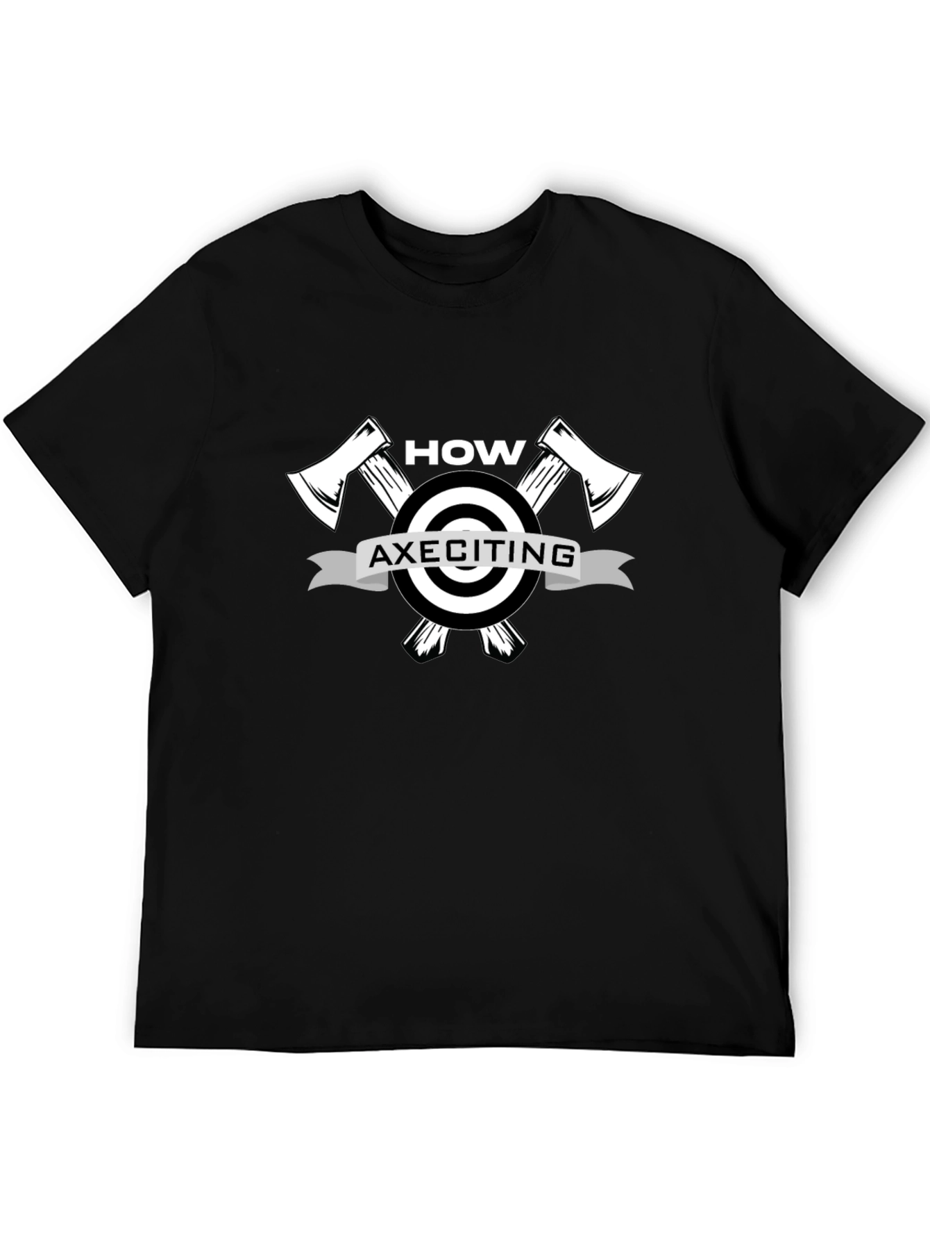 How AXEciting! Lumberjack Humor Black Graphic T-Shirt