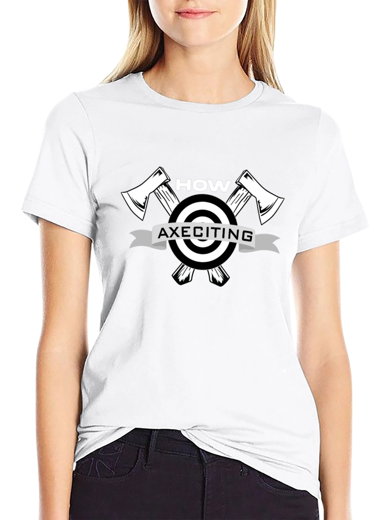 How AXEciting! Lumberjack Humor Black Graphic T-Shirt