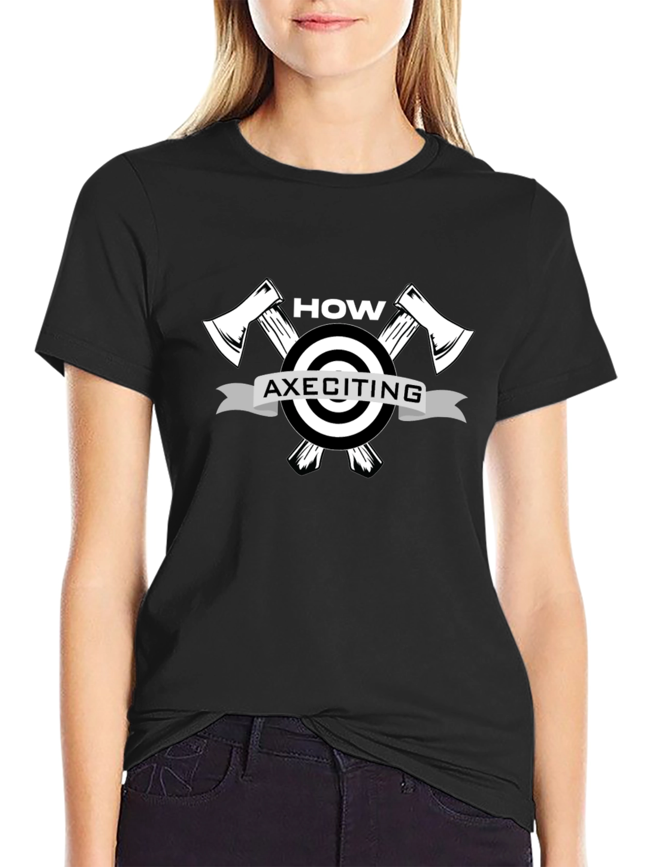 How AXEciting! Lumberjack Humor Black Graphic T-Shirt