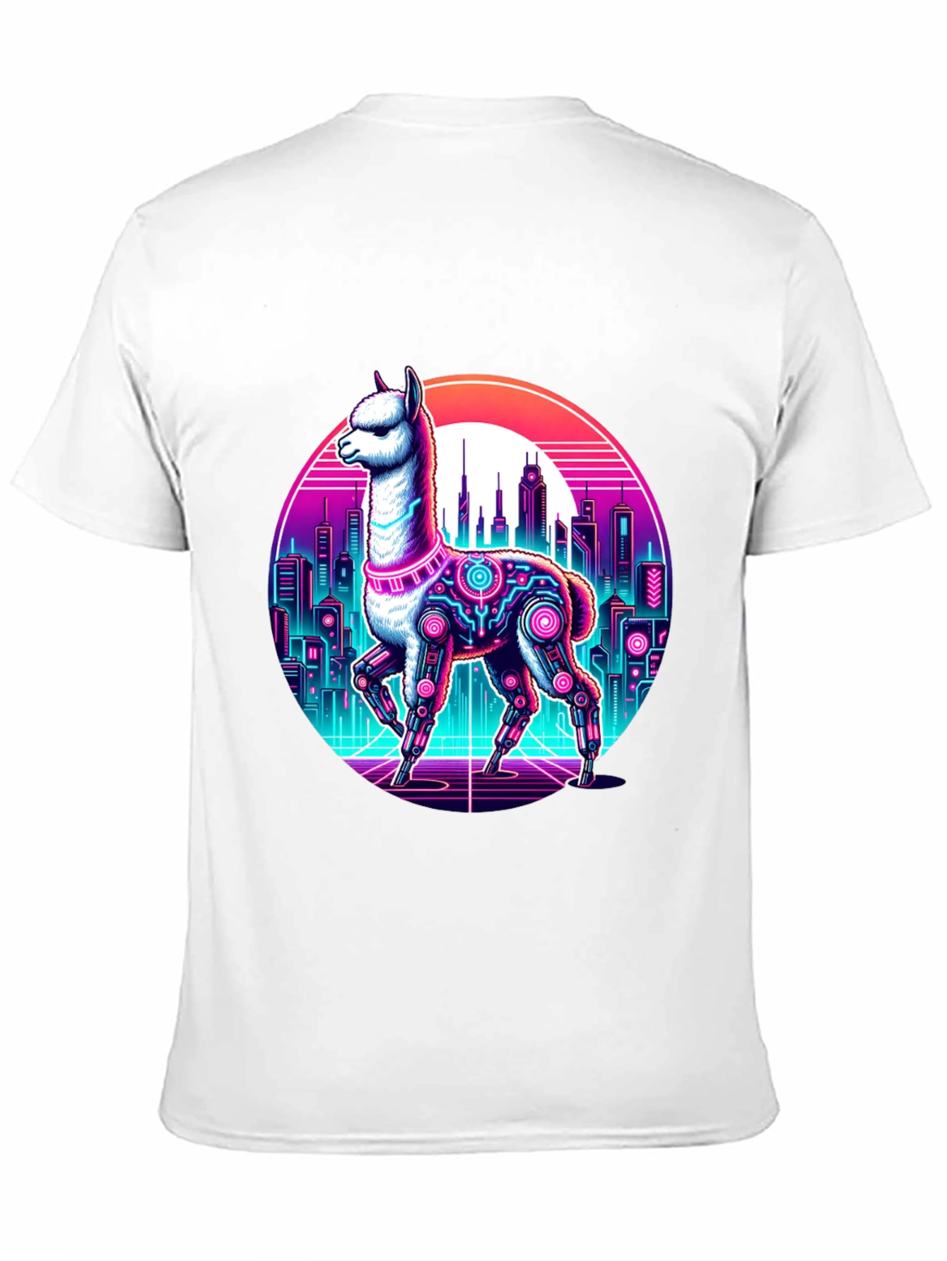 Cyberpunk Llama T-Shirt - Retro Cityscape Graphic Tee