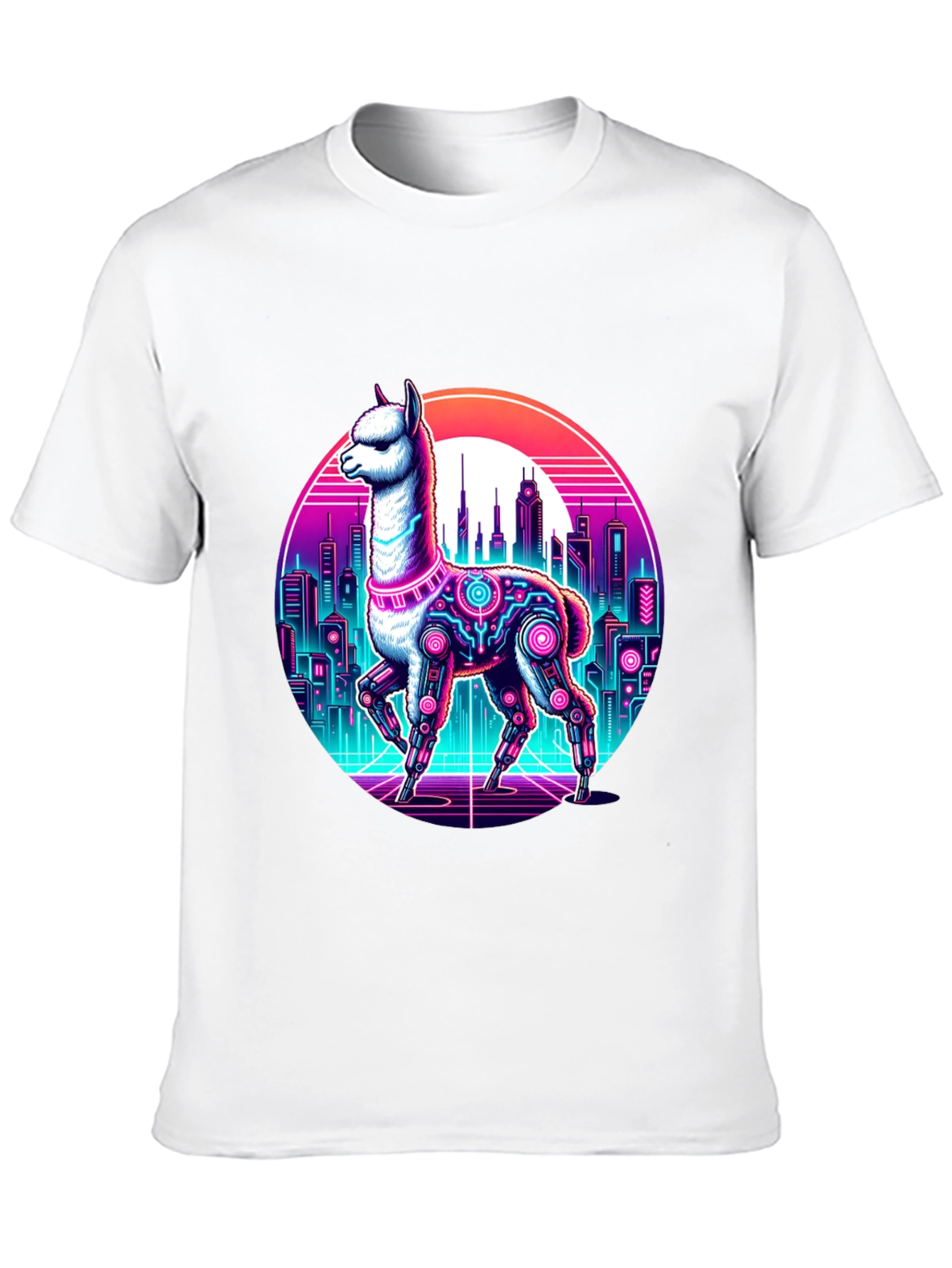 Cyberpunk Llama T-Shirt - Retro Cityscape Graphic Tee