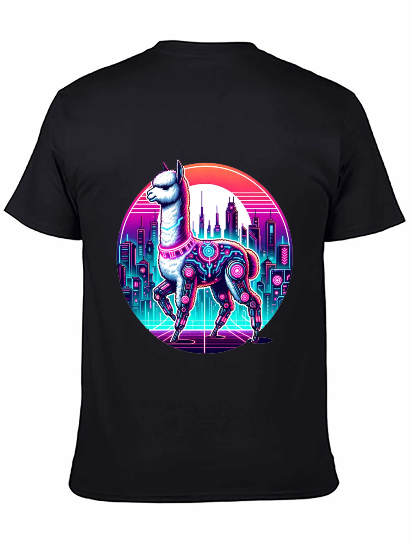 Cyberpunk Llama T-Shirt - Retro Cityscape Graphic Tee