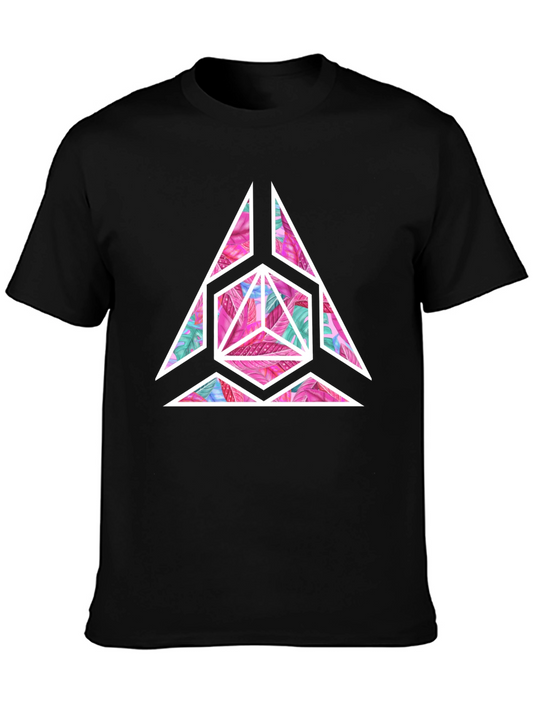 Geometric Floral Print Mens Black T-Shirt