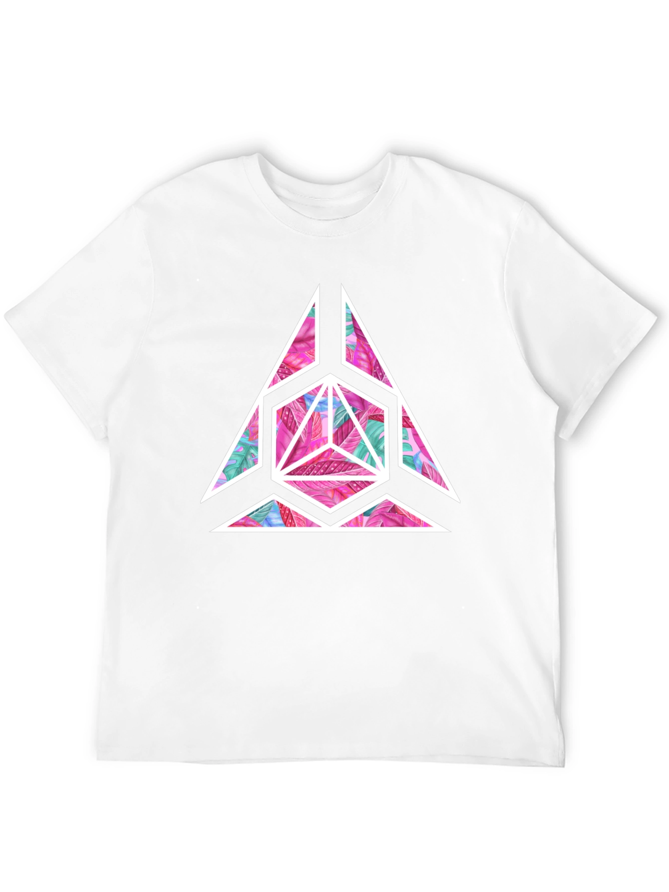Geometric Floral Print Mens Black T-Shirt