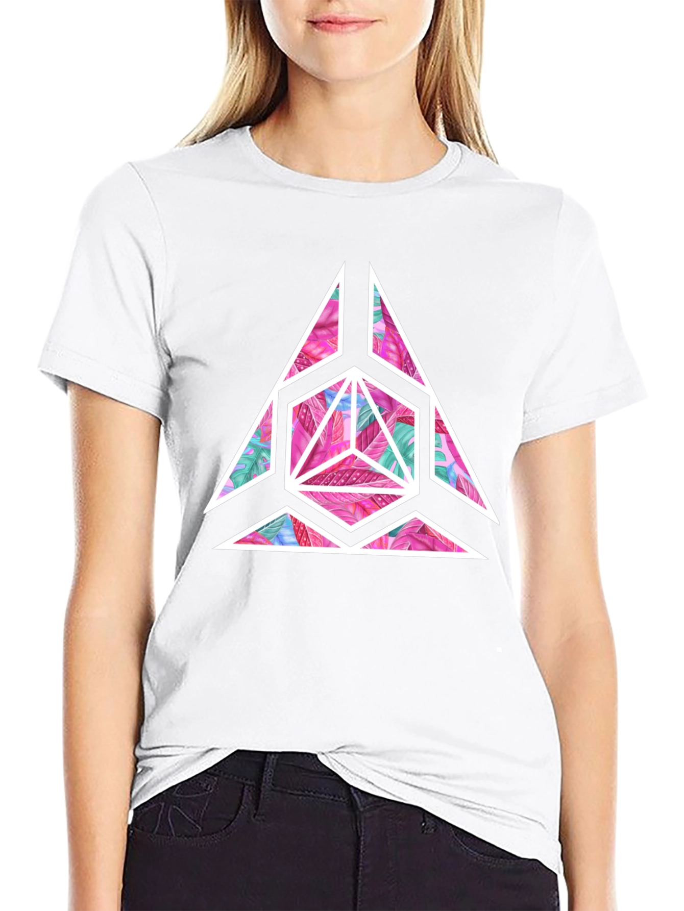 Geometric Floral Print Mens Black T-Shirt