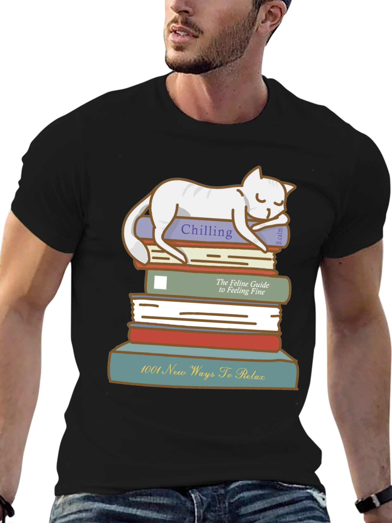 Relaxing Cat on Books T-Shirt