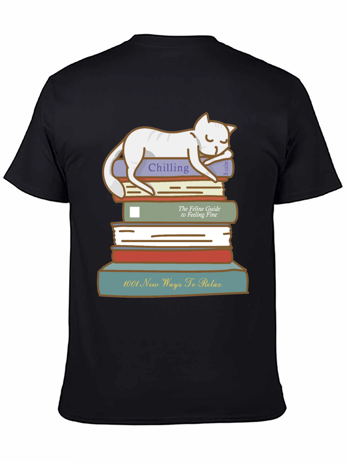 Relaxing Cat on Books T-Shirt