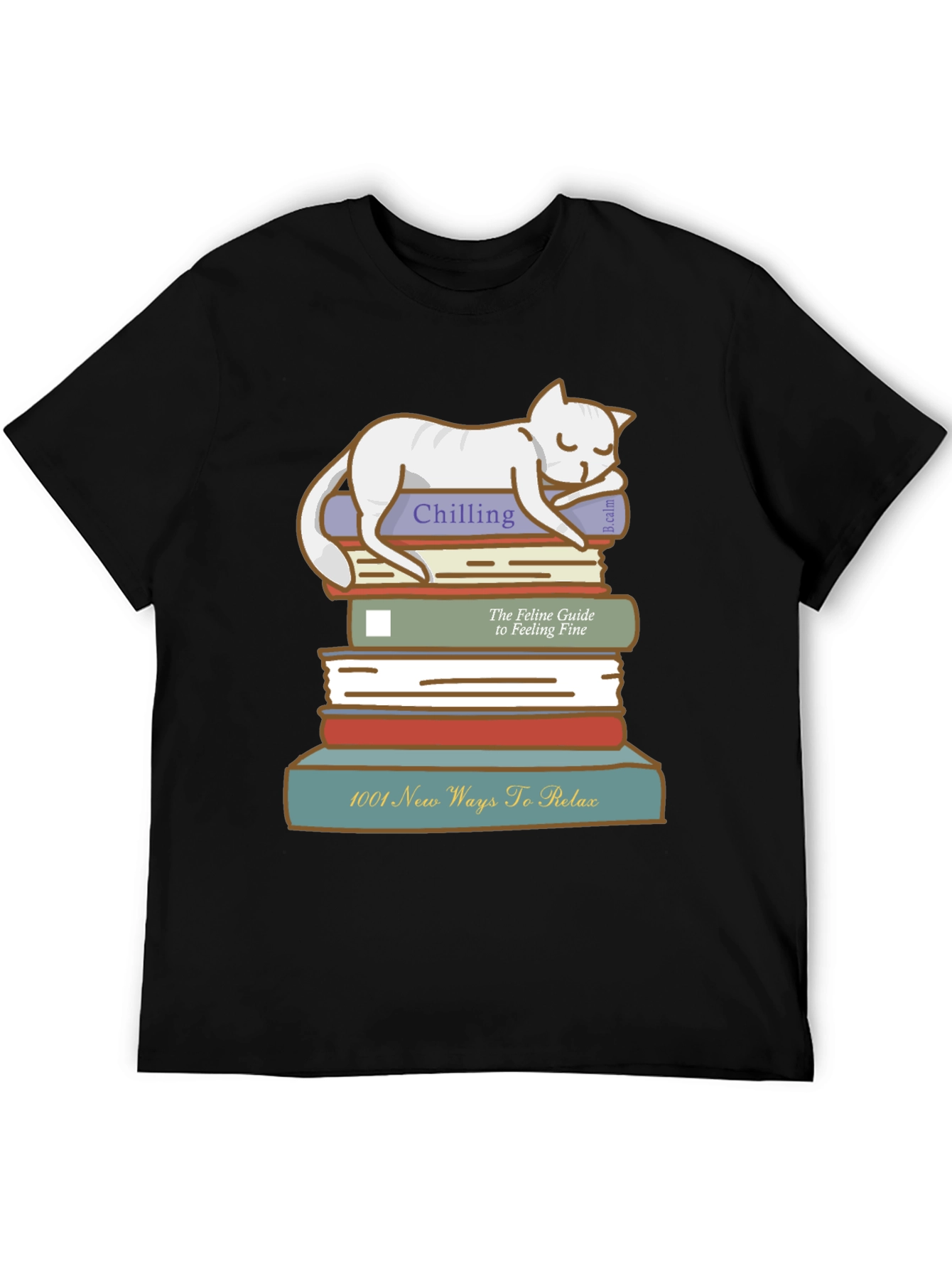 Relaxing Cat on Books T-Shirt