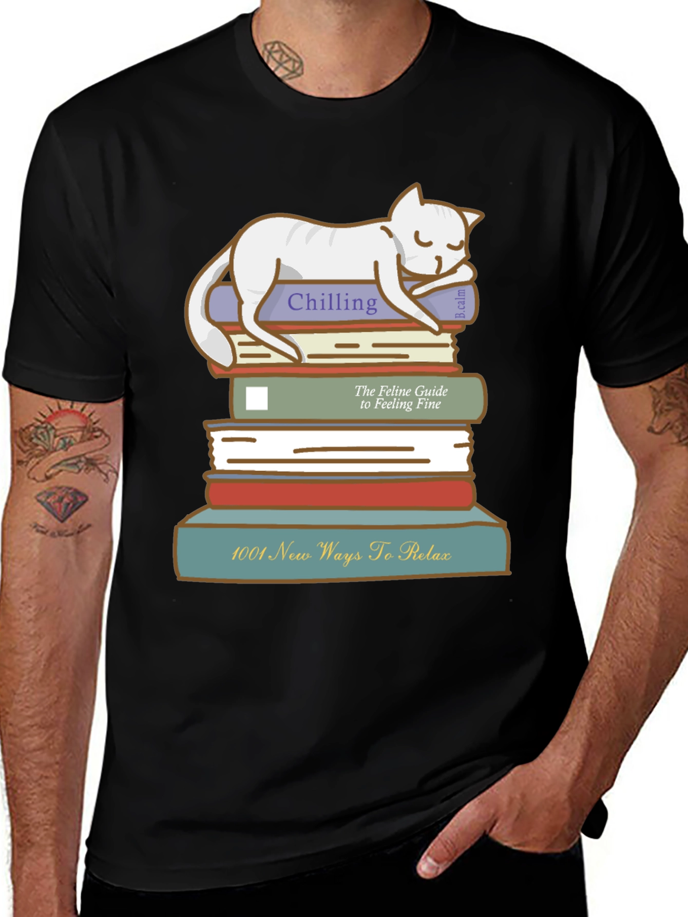 Relaxing Cat on Books T-Shirt