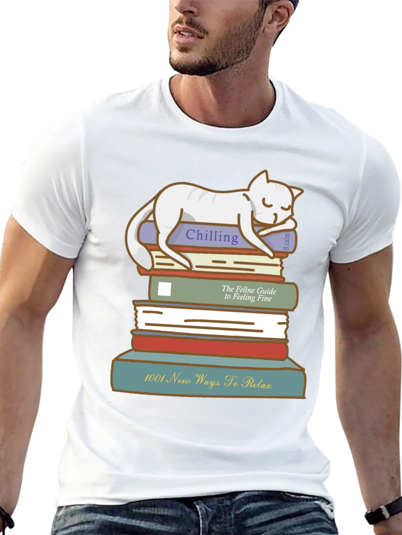 Relaxing Cat on Books T-Shirt