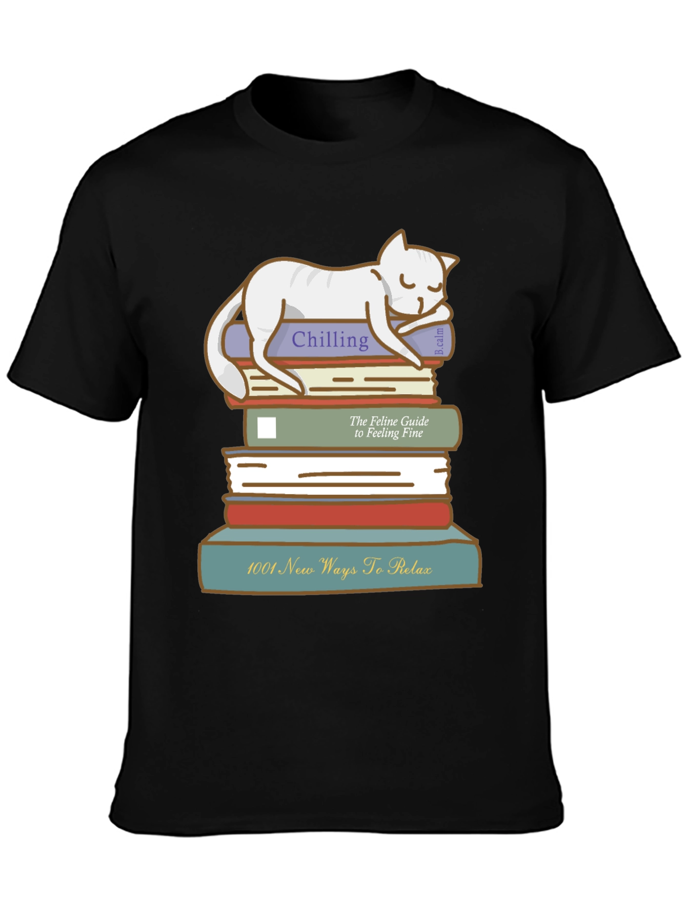 Relaxing Cat on Books T-Shirt