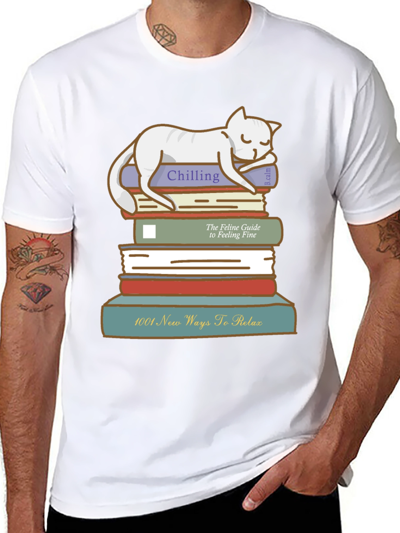Relaxing Cat on Books T-Shirt