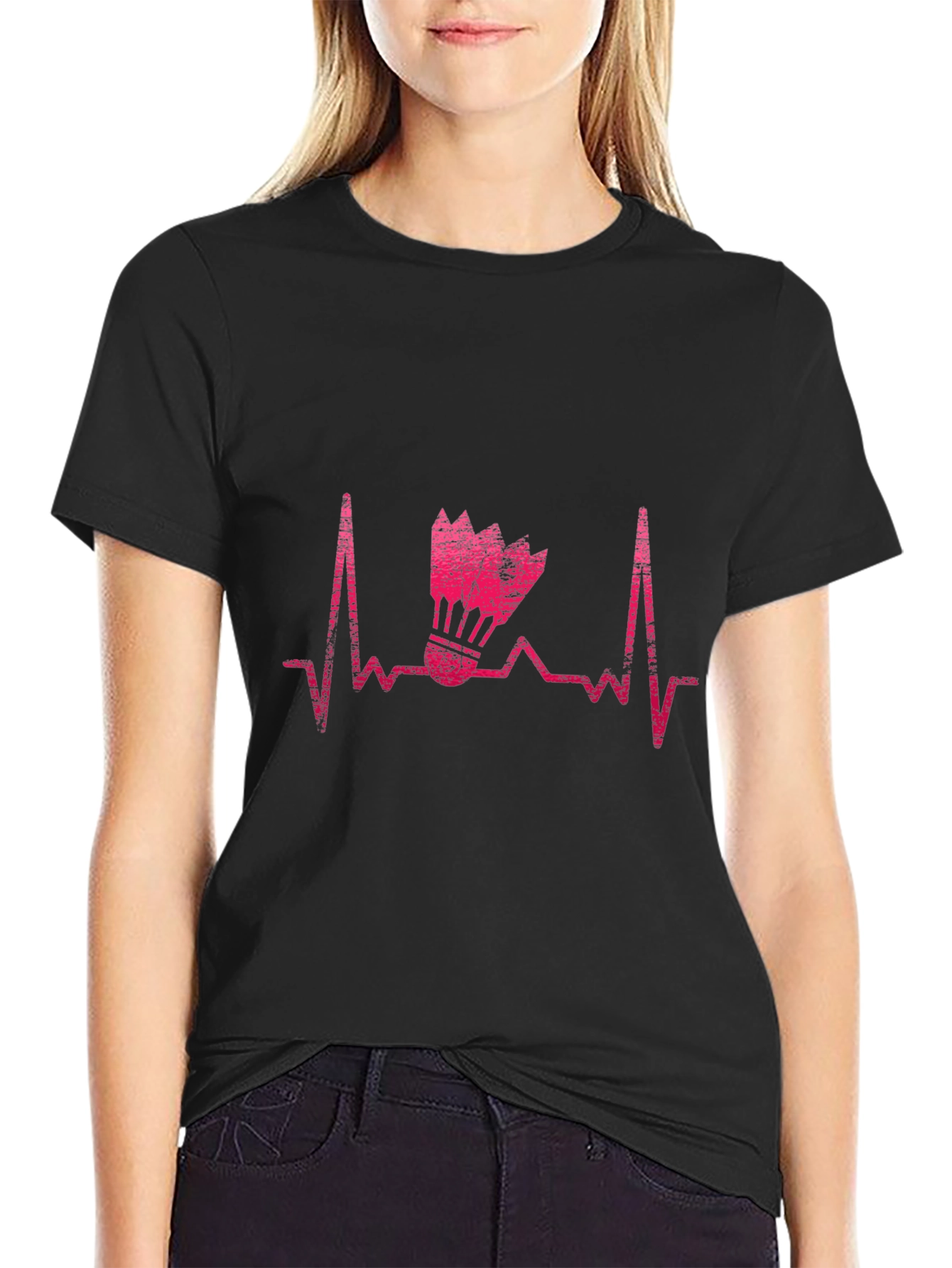 Badminton Heartbeat T-Shirt - Black