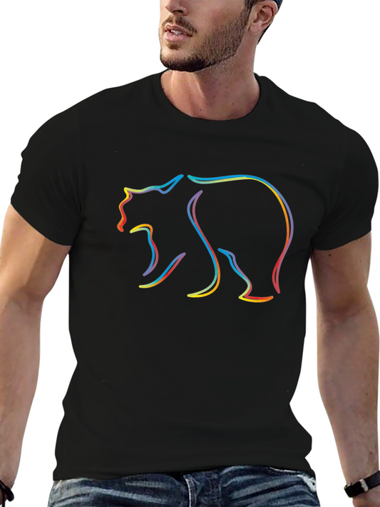 Colorful Bear Outline Tee - Black