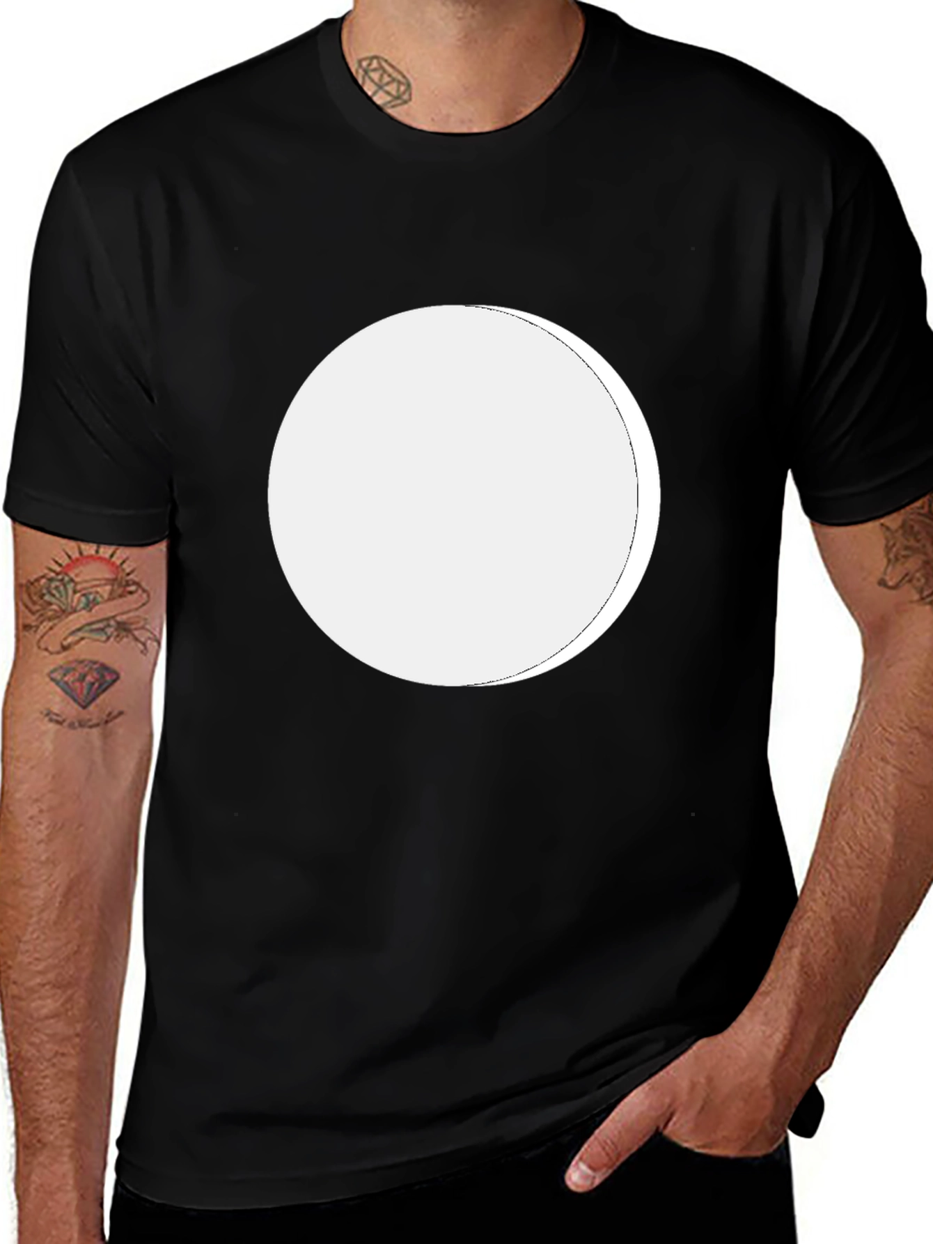Mens Black T-Shirt with Blank White Circle Design