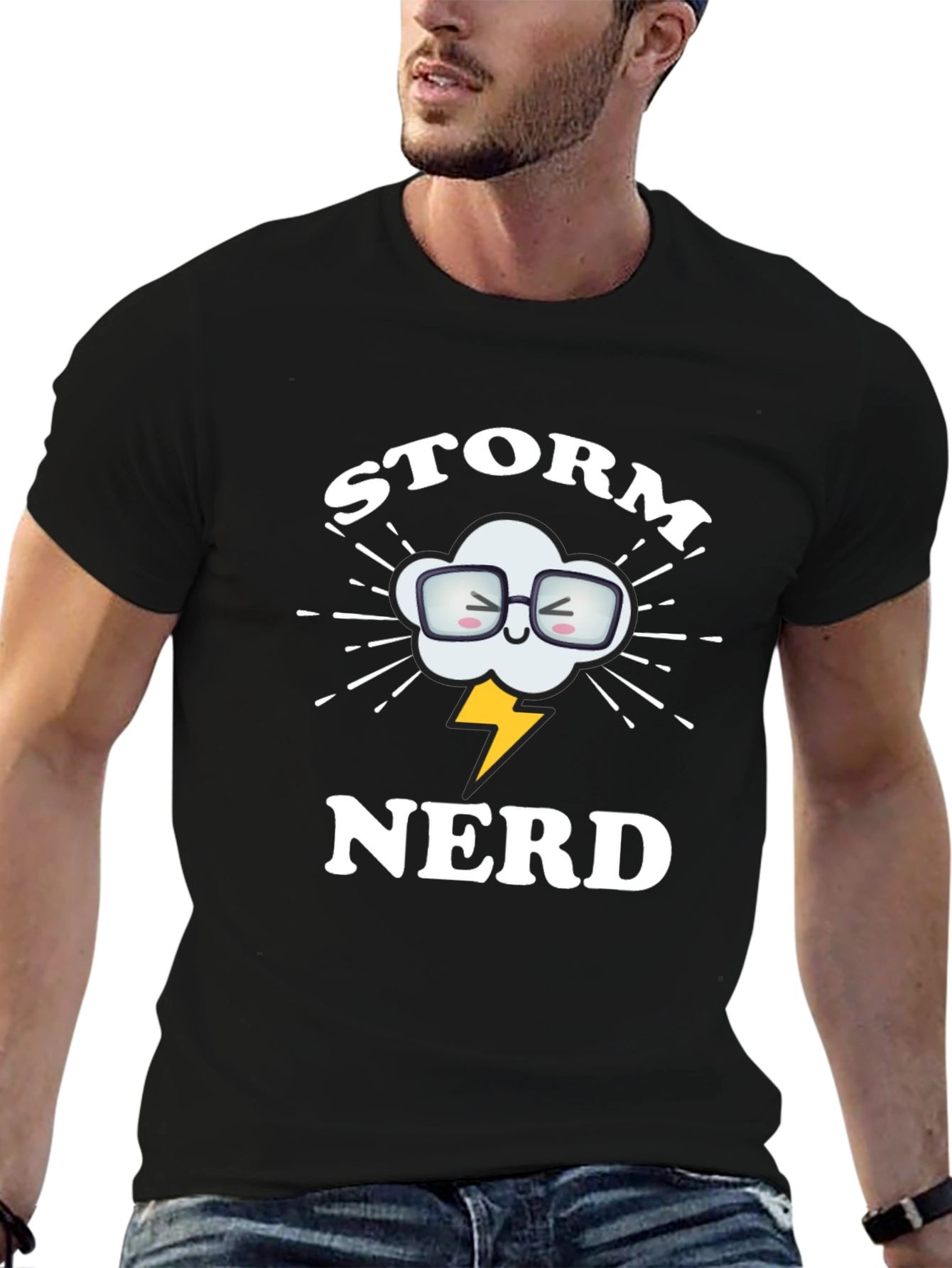 Storm Nerd Graphic Tee - Black Cotton T-Shirt