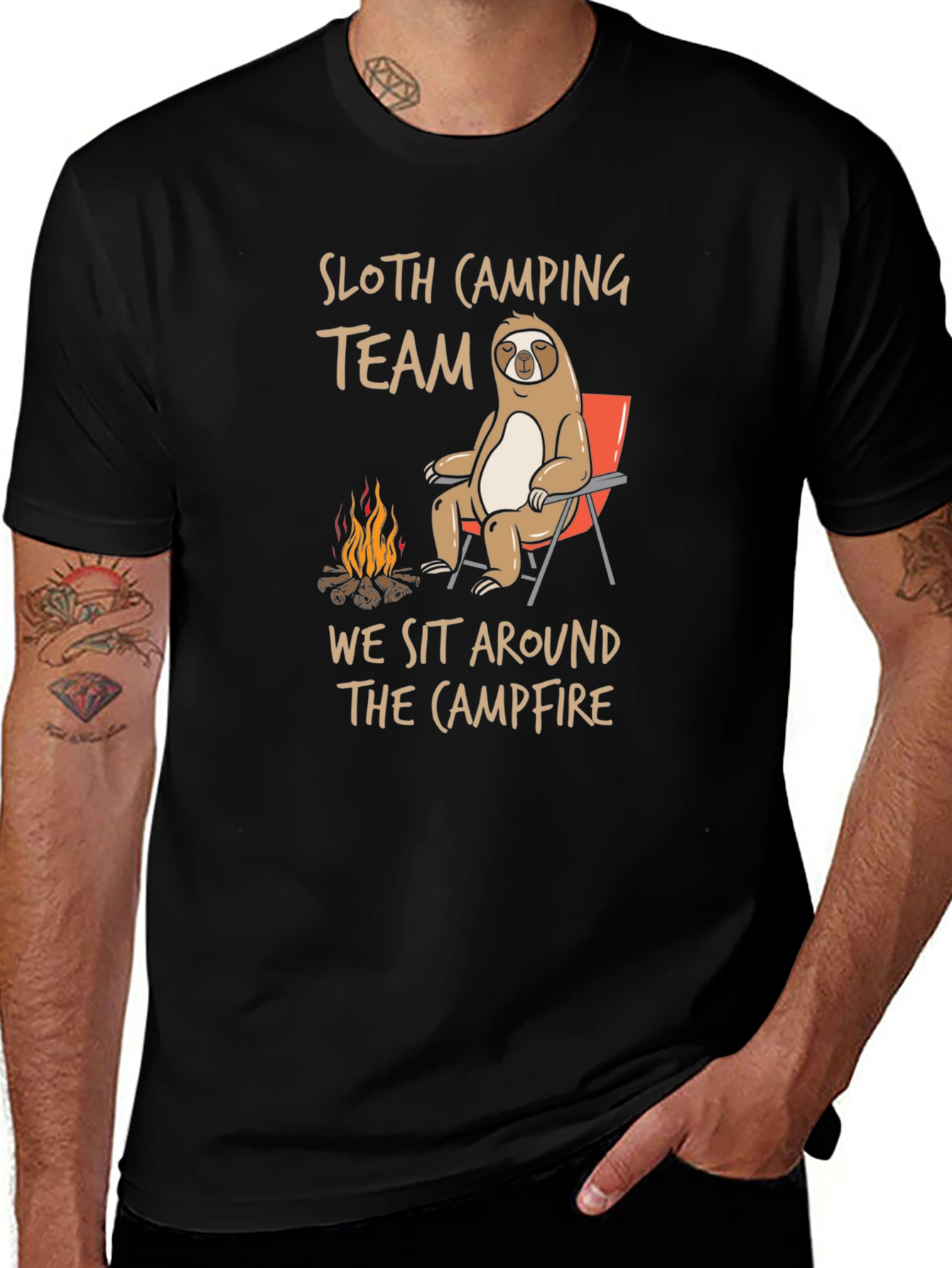 Sloth Camping Team Graphic Tee - Campfire T-Shirt