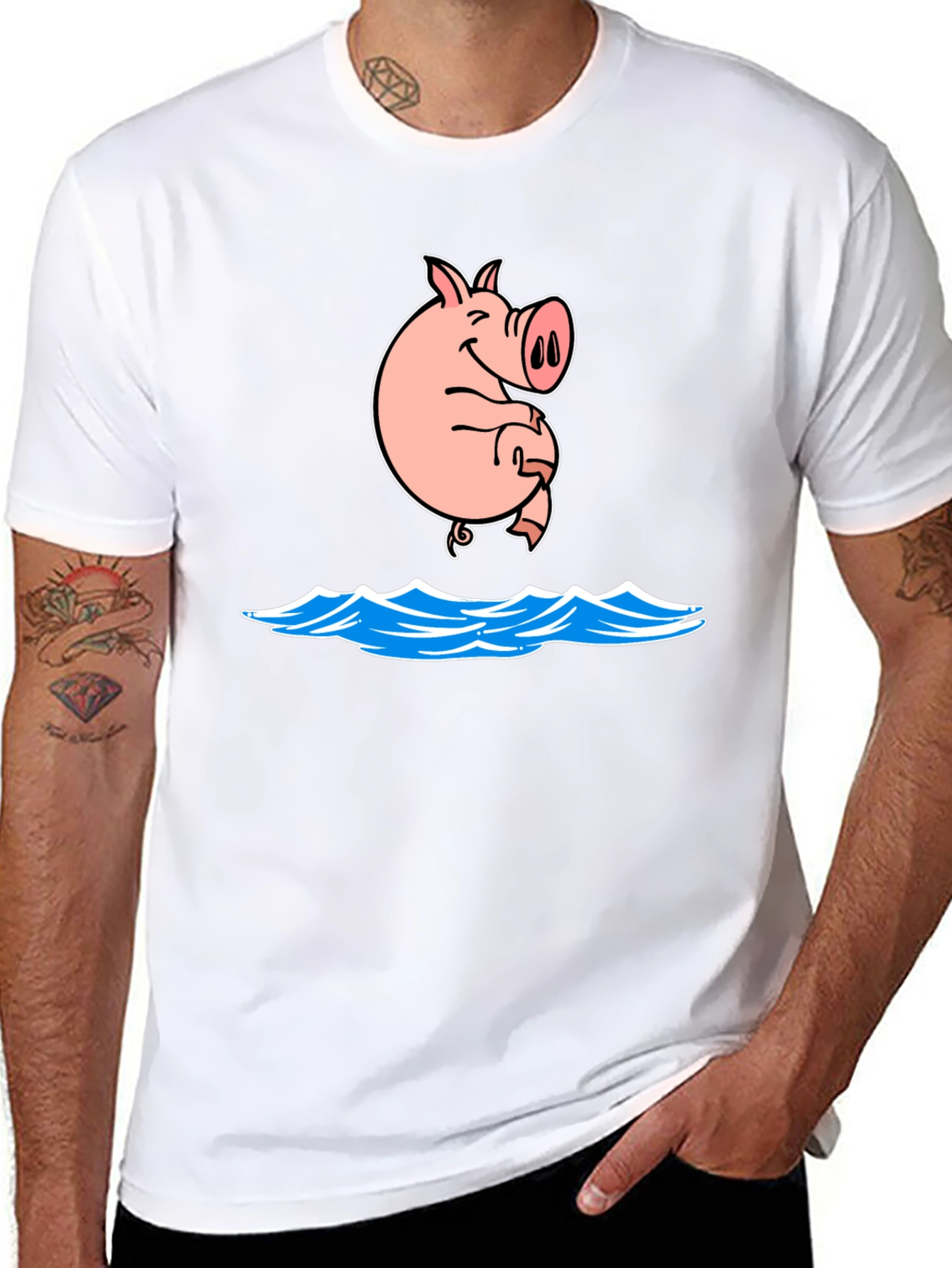 Pig Swimming T-Shirt Funny Graphic Tee