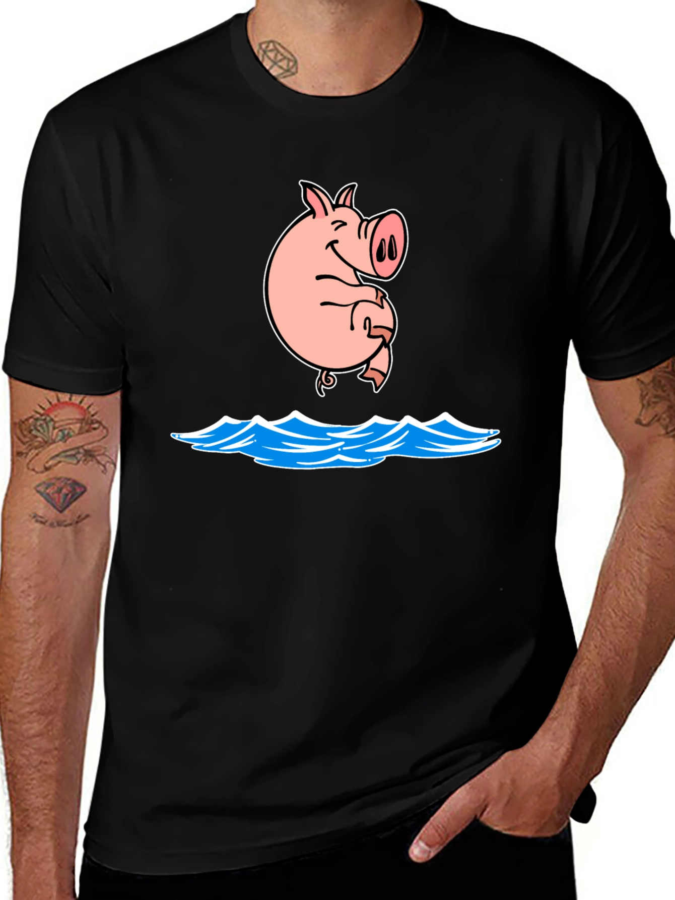 Pig Swimming T-Shirt Funny Graphic Tee