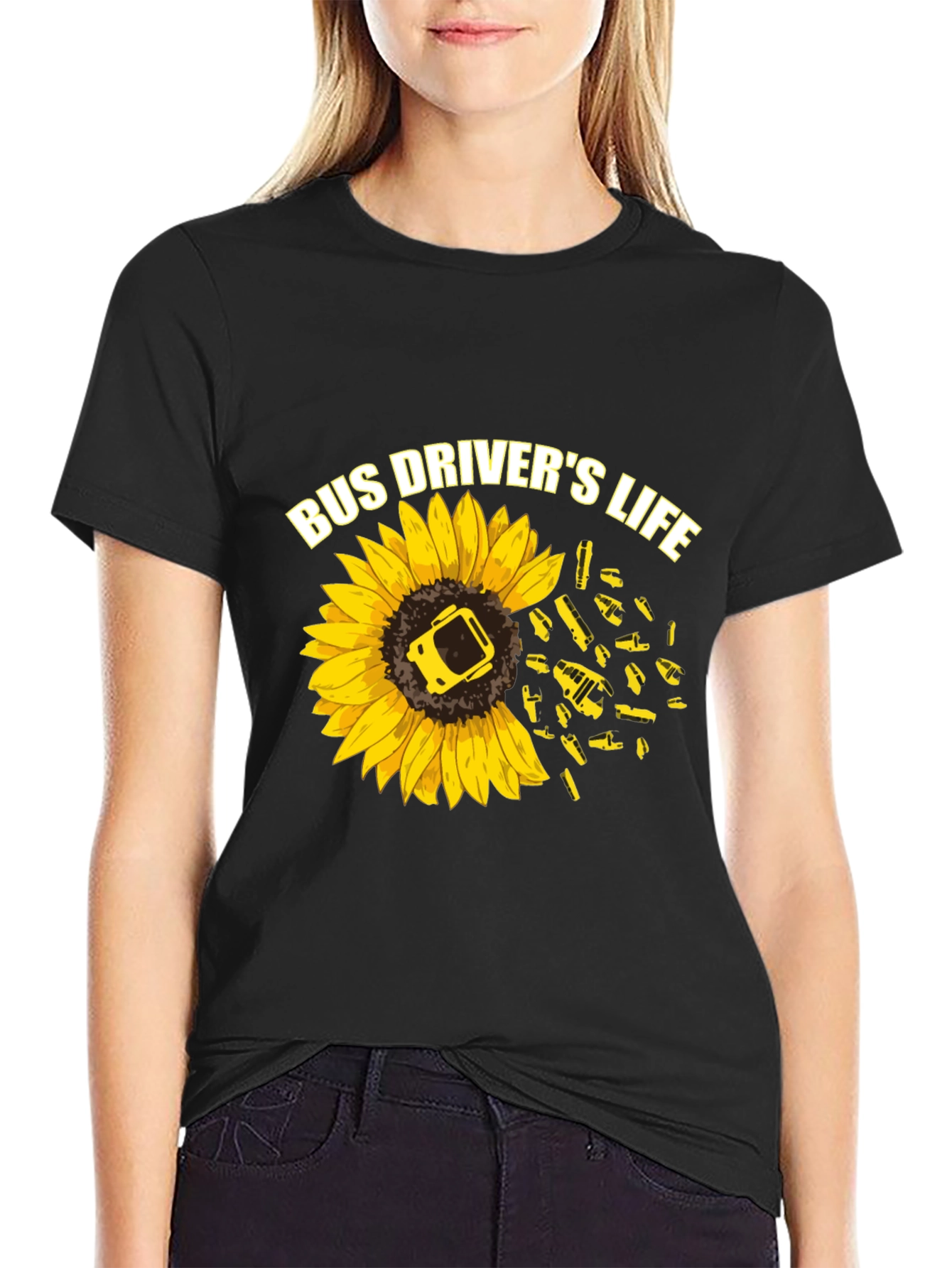 Bus Drivers Life Sunflower Graphic T-Shirt