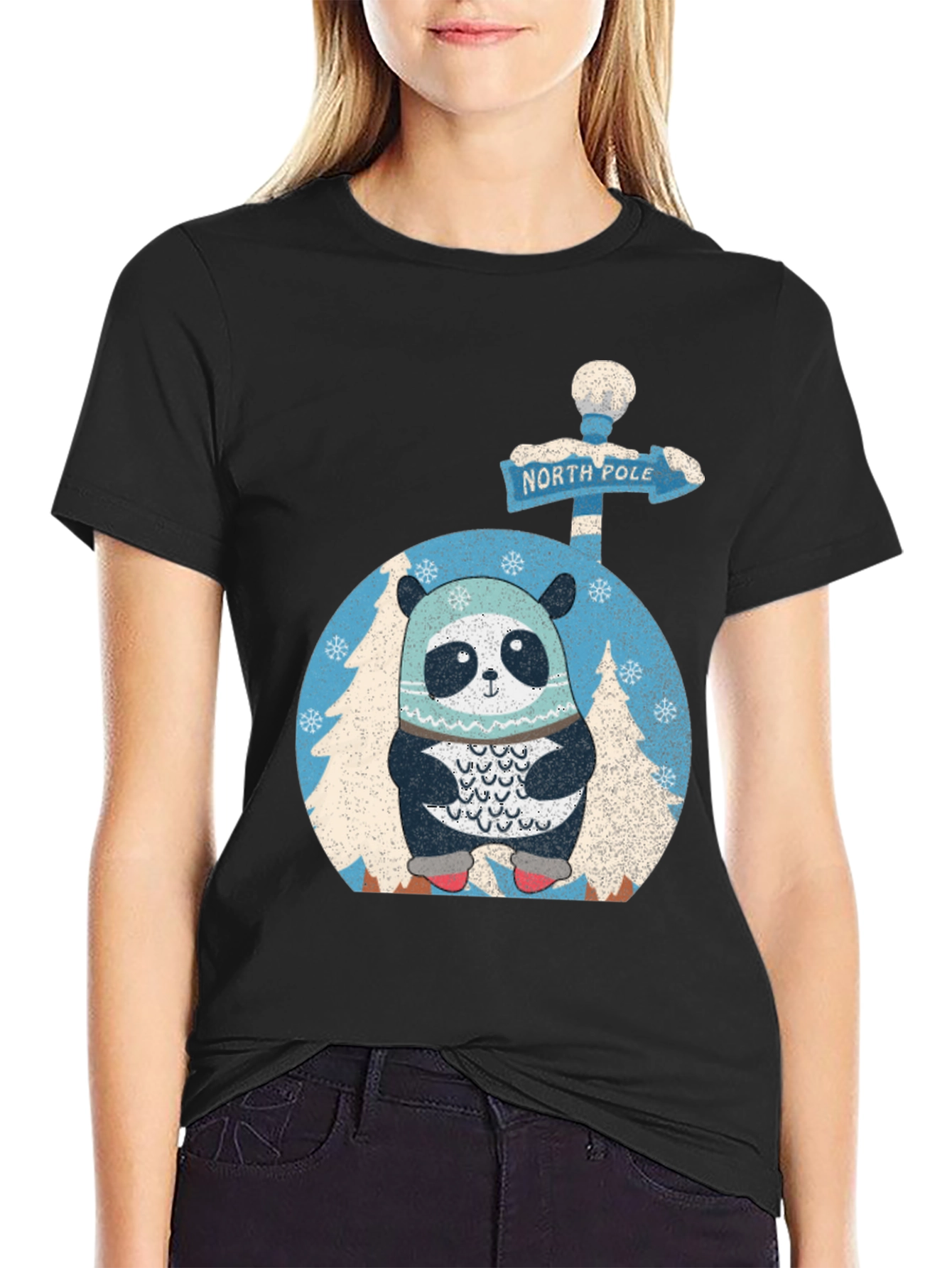 North Pole Panda T-Shirt: Winter Holiday Style