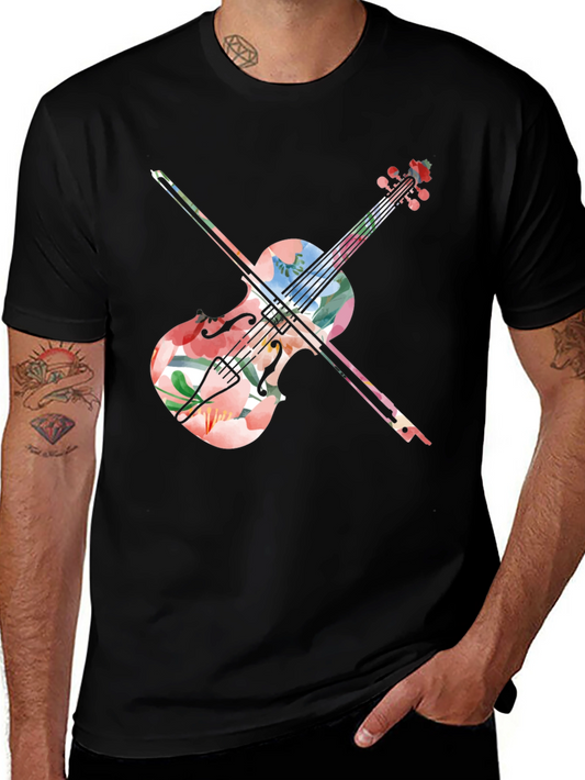 Floral Violin Graphic Tee - Stylish Music Lover Shirt
