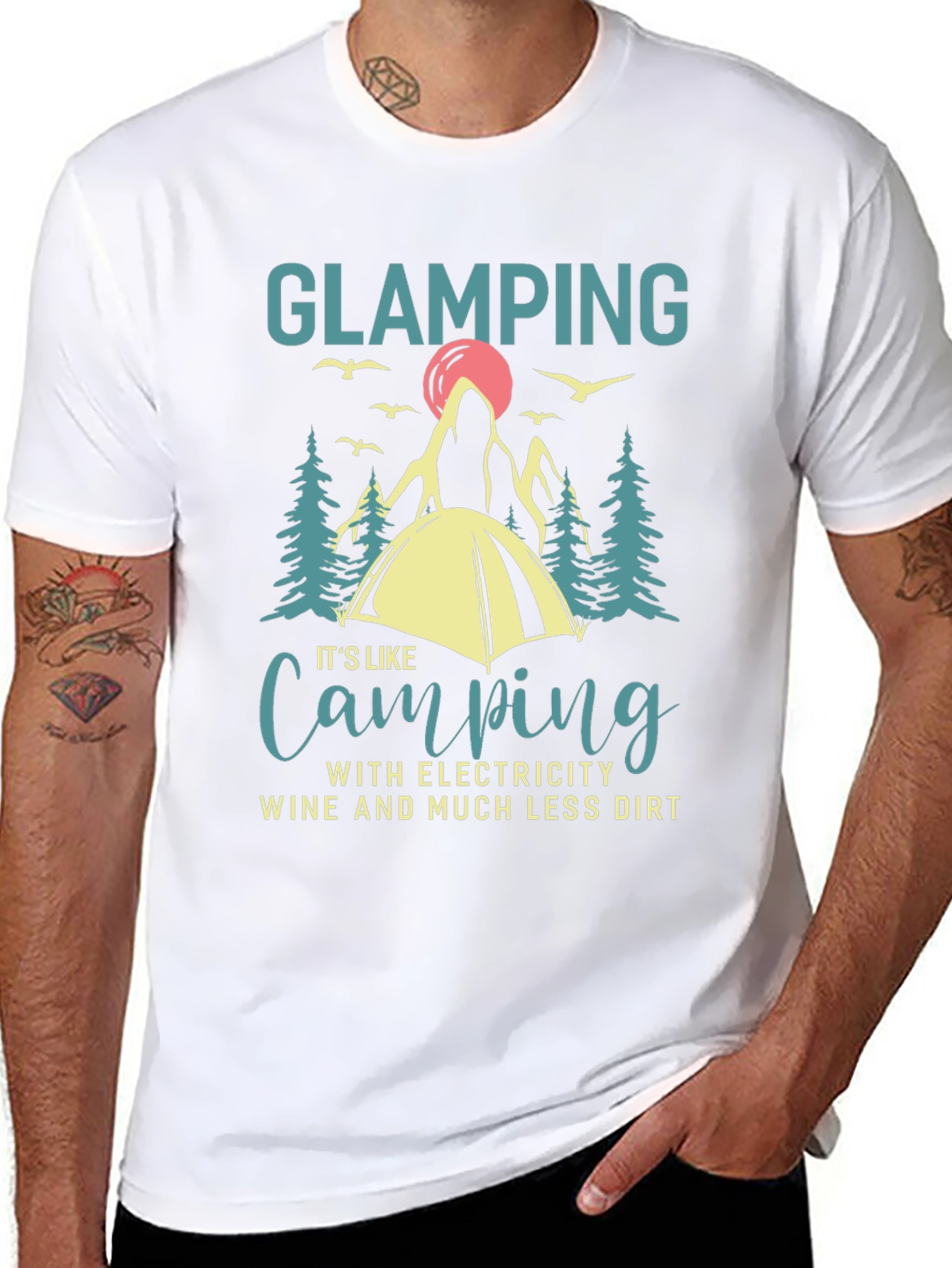 Glamping T-Shirt Camping with Electricity Wine Dirt Funny Gift